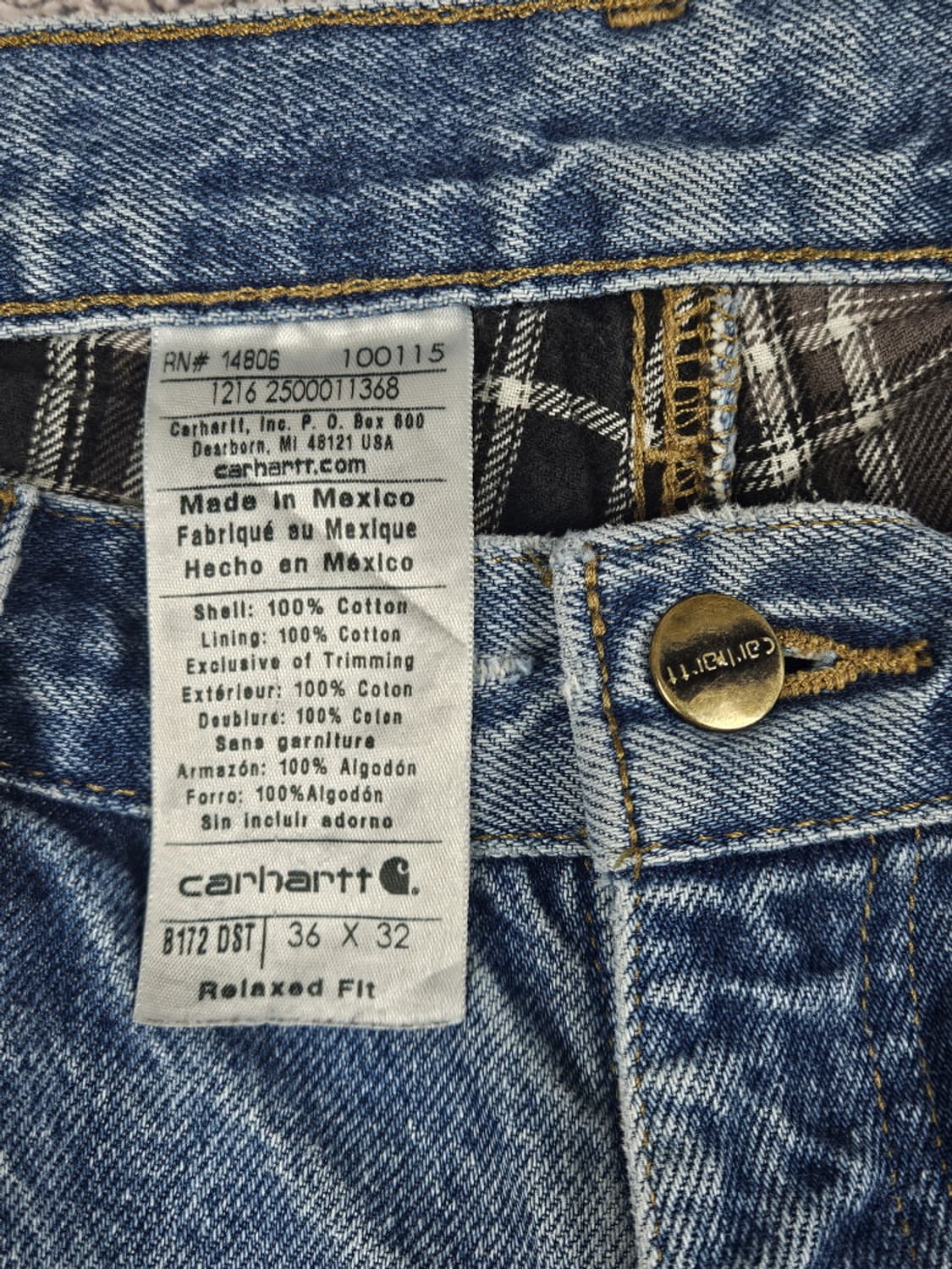 칼하트 헤비 플란넬 체크 데님 워크 팬츠 (36 X 32) / 10049 상품이미지7