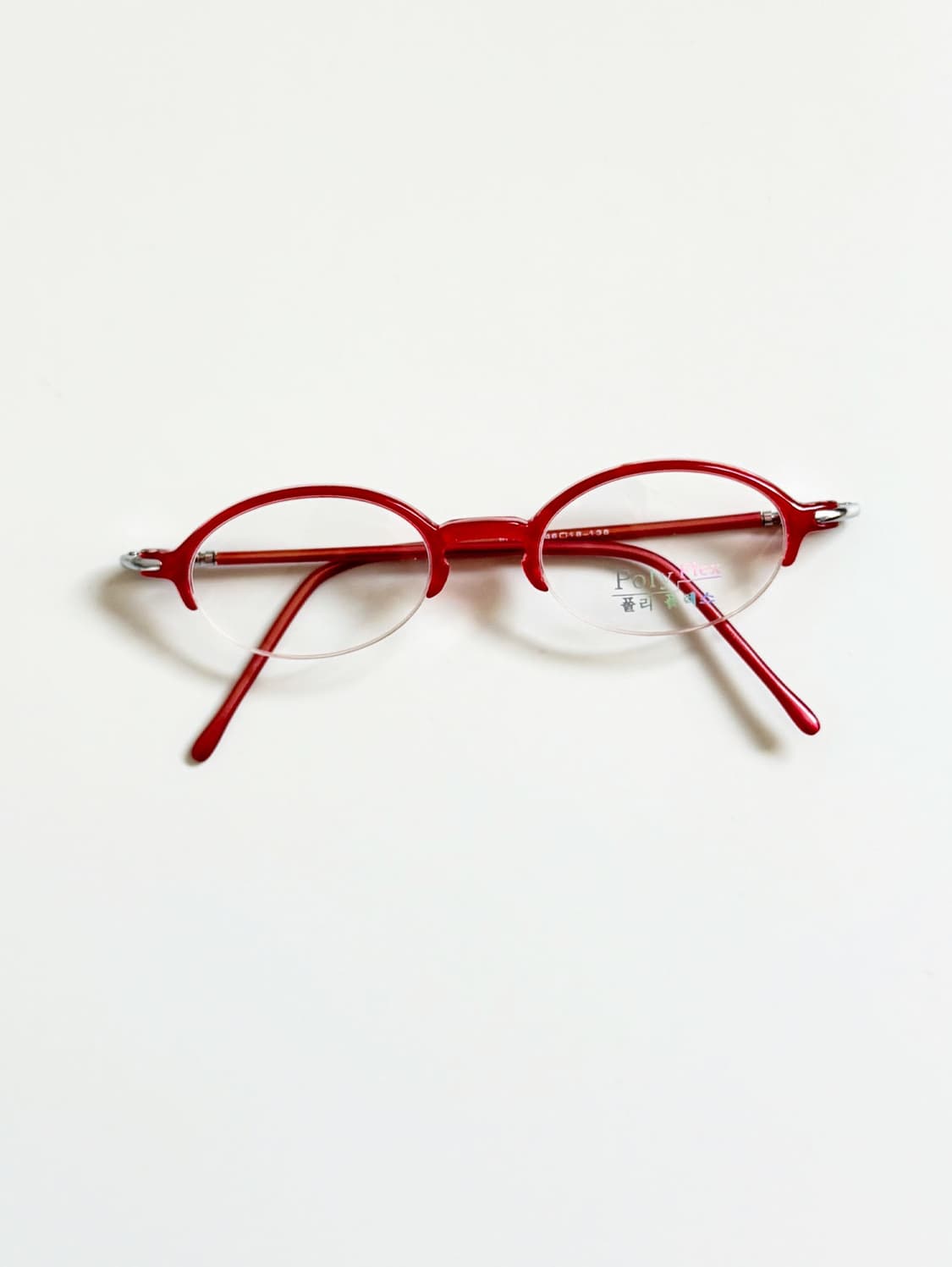 90s POLY FLEX 레드 뿔테 오벌 반무테 빈티지 안경 상품이미지2