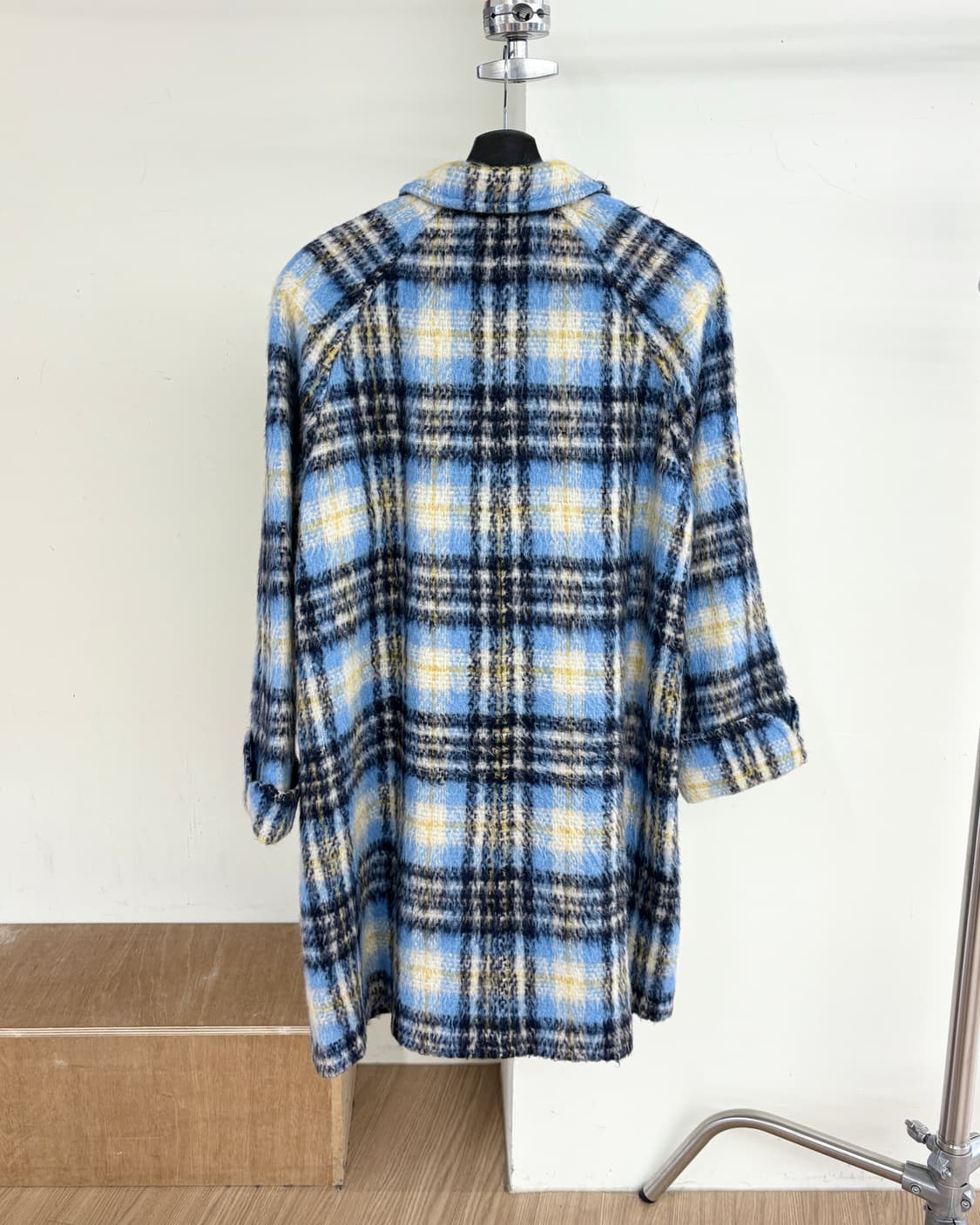 쿠레쥬 블루 체크 카라넥 울 코트 상품이미지6