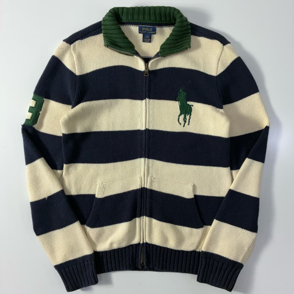 Polo  폴로 랄프로렌 빅포니 그린 스트라이프 니트집업   상품이미지1