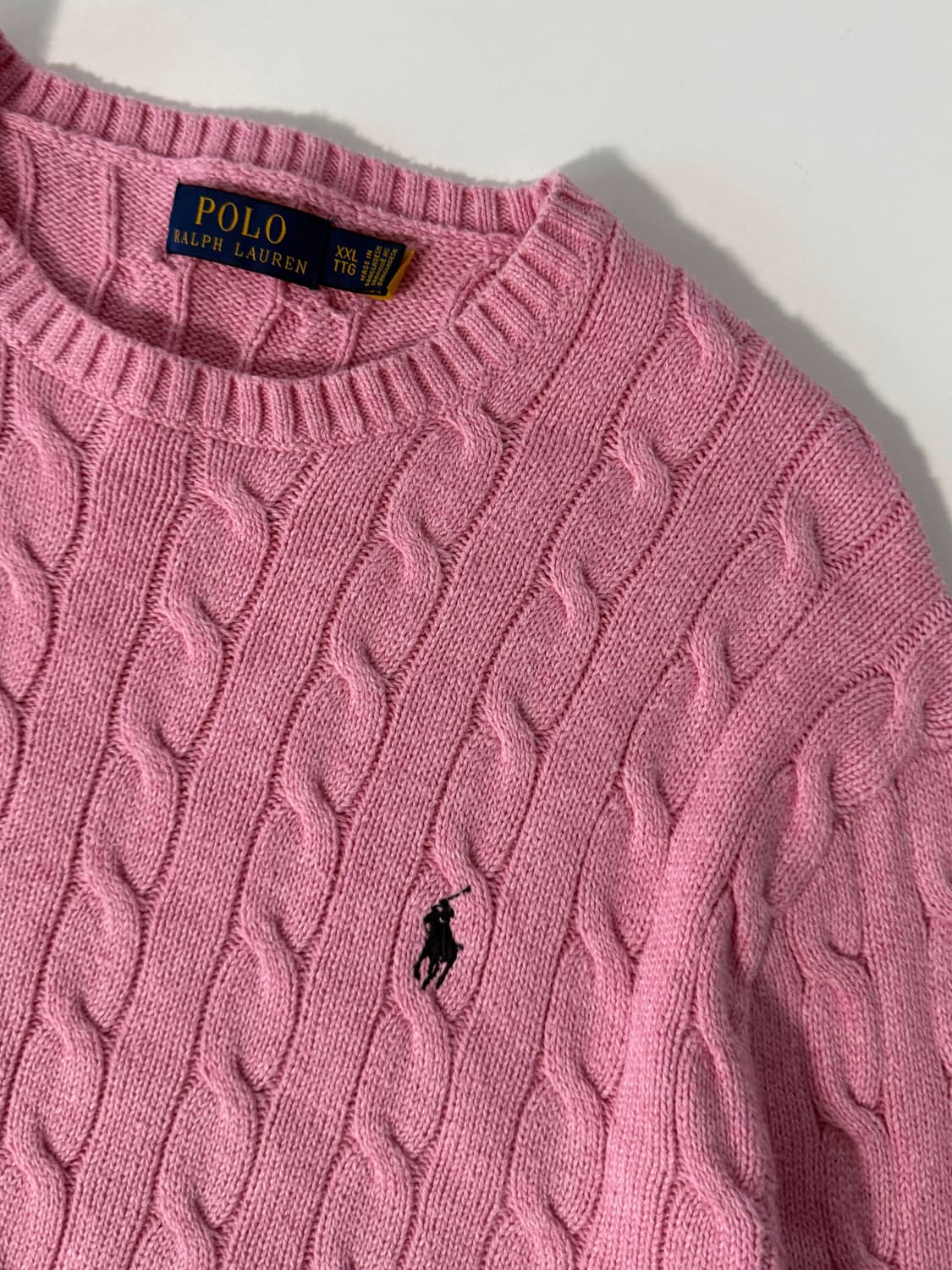 폴로 랄프로렌 오버핏 신형 QR라벨 베이비핑크 코튼 꽈배기 니트 상품이미지3