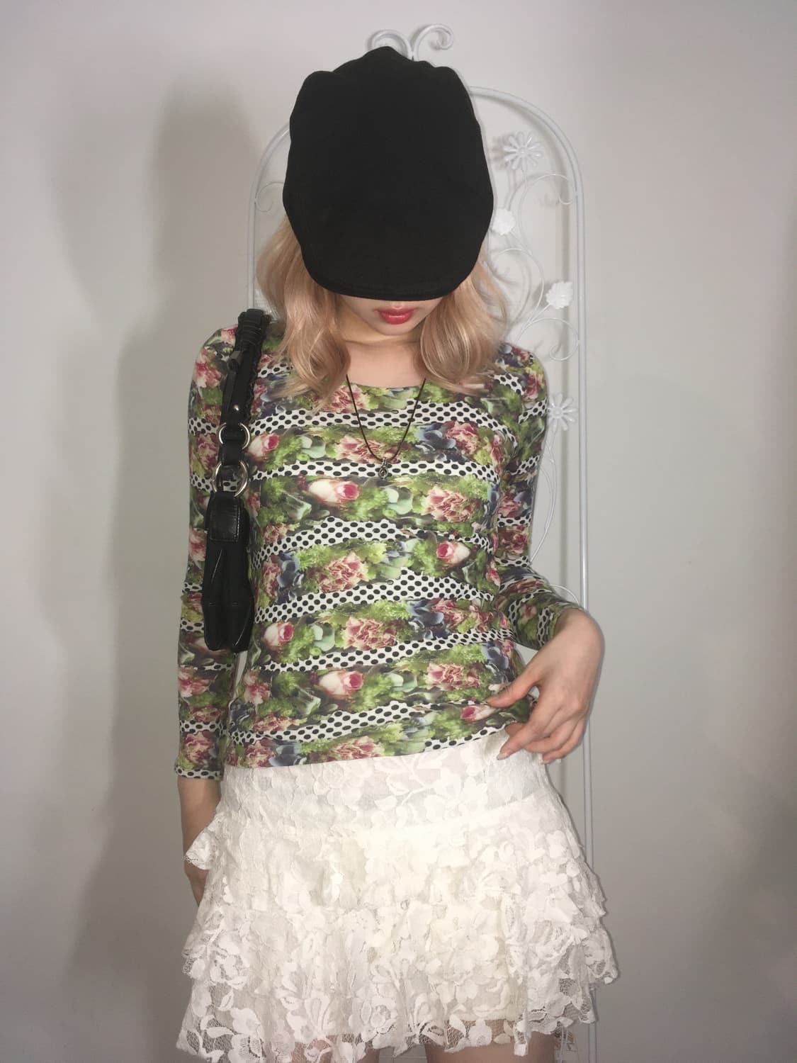 jpn vintage french flower dot slim t shi 상품이미지1