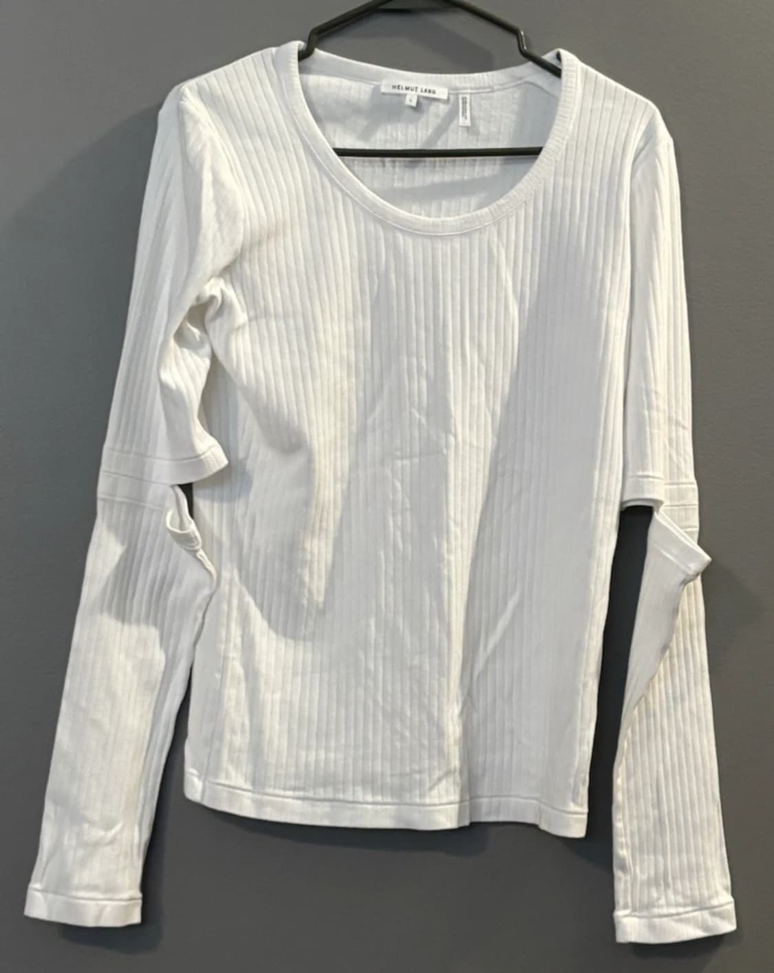 헬무트랭 리브드 엘보우 컷아웃 롱 슬리브 탑 화이트 상품이미지1