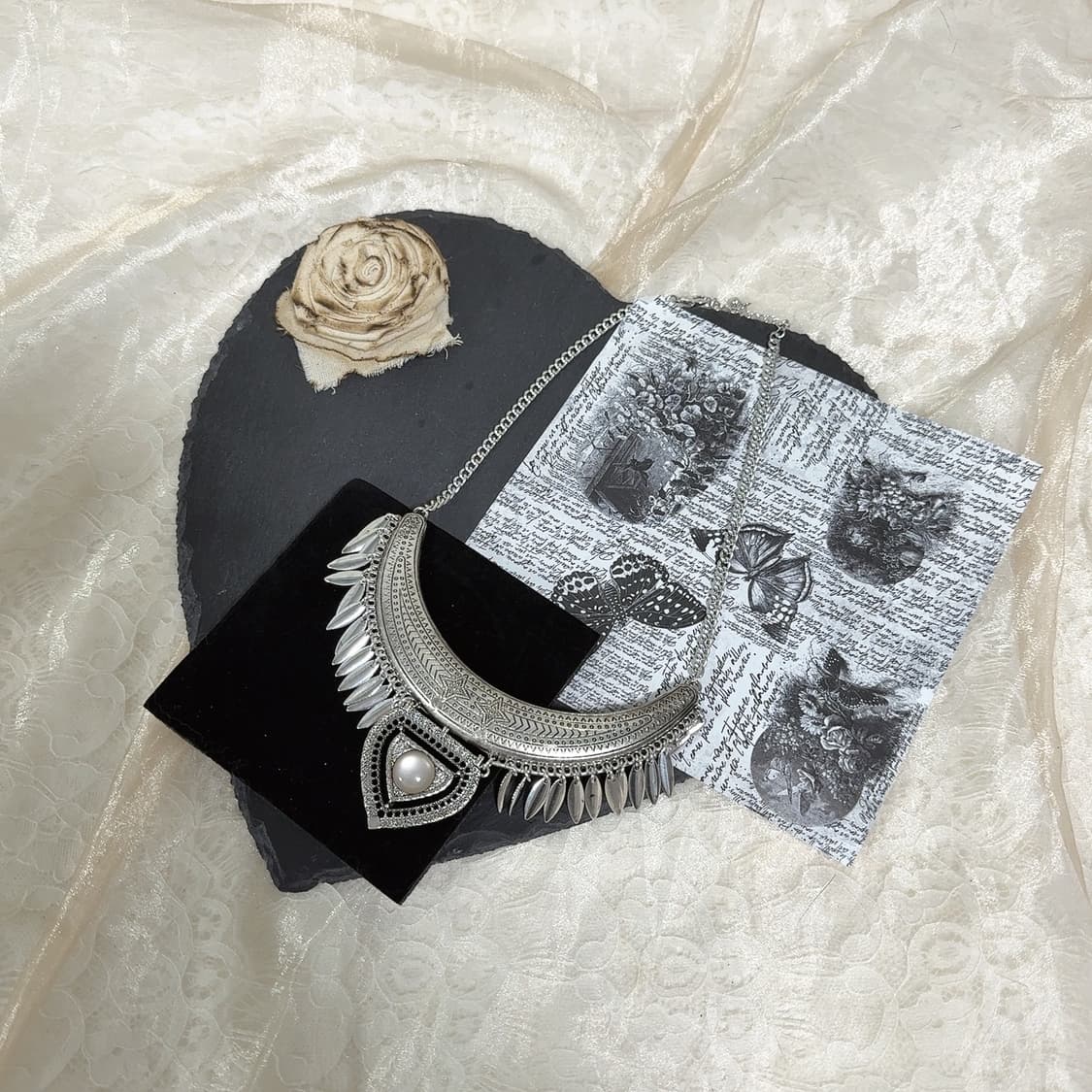 빈티지 고딕 에스닉 캣츠아이 태슬 쿠바체인 목걸이 상품이미지2