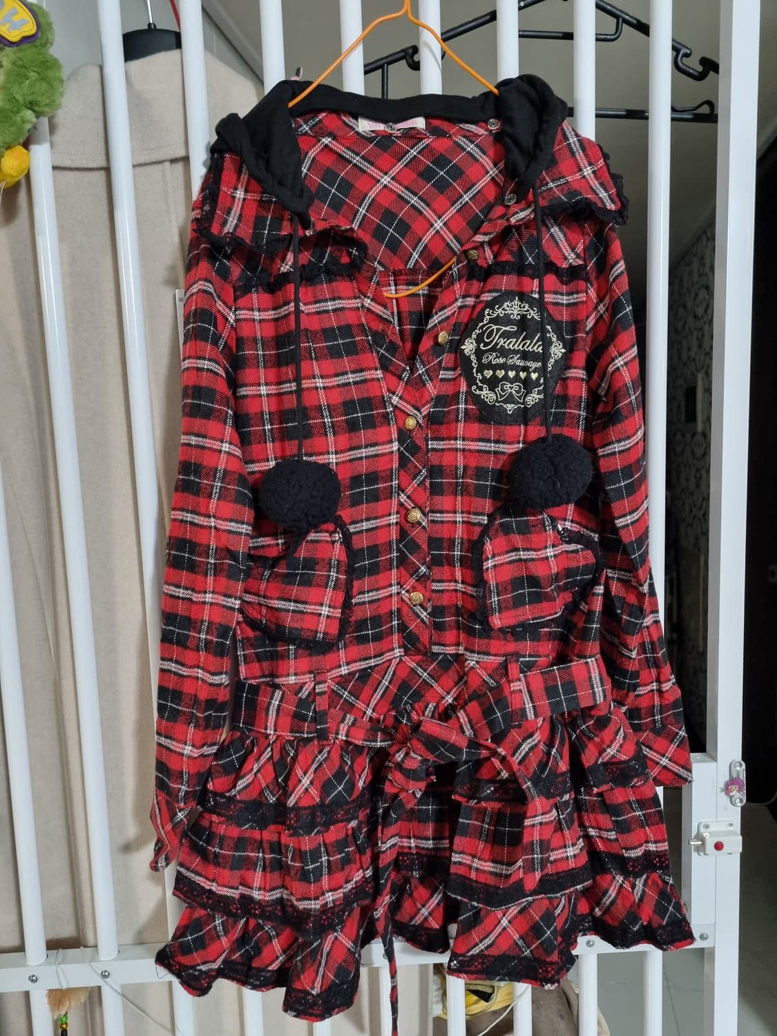 lizlisa Tralala 체크 프릴 후드 원피스 상품이미지1