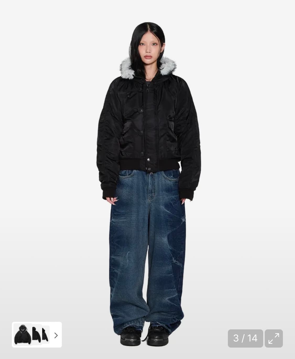 Hooded Fur MA-1 Jacket (Black) 상품이미지3