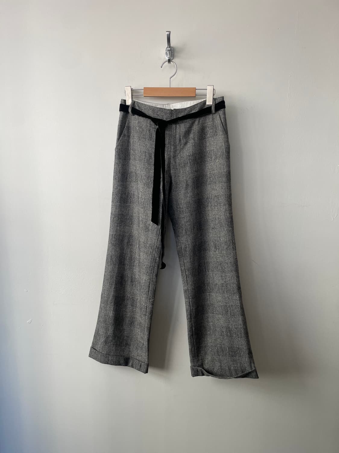 mid rise turn-up wide slacks with belt 상품이미지1