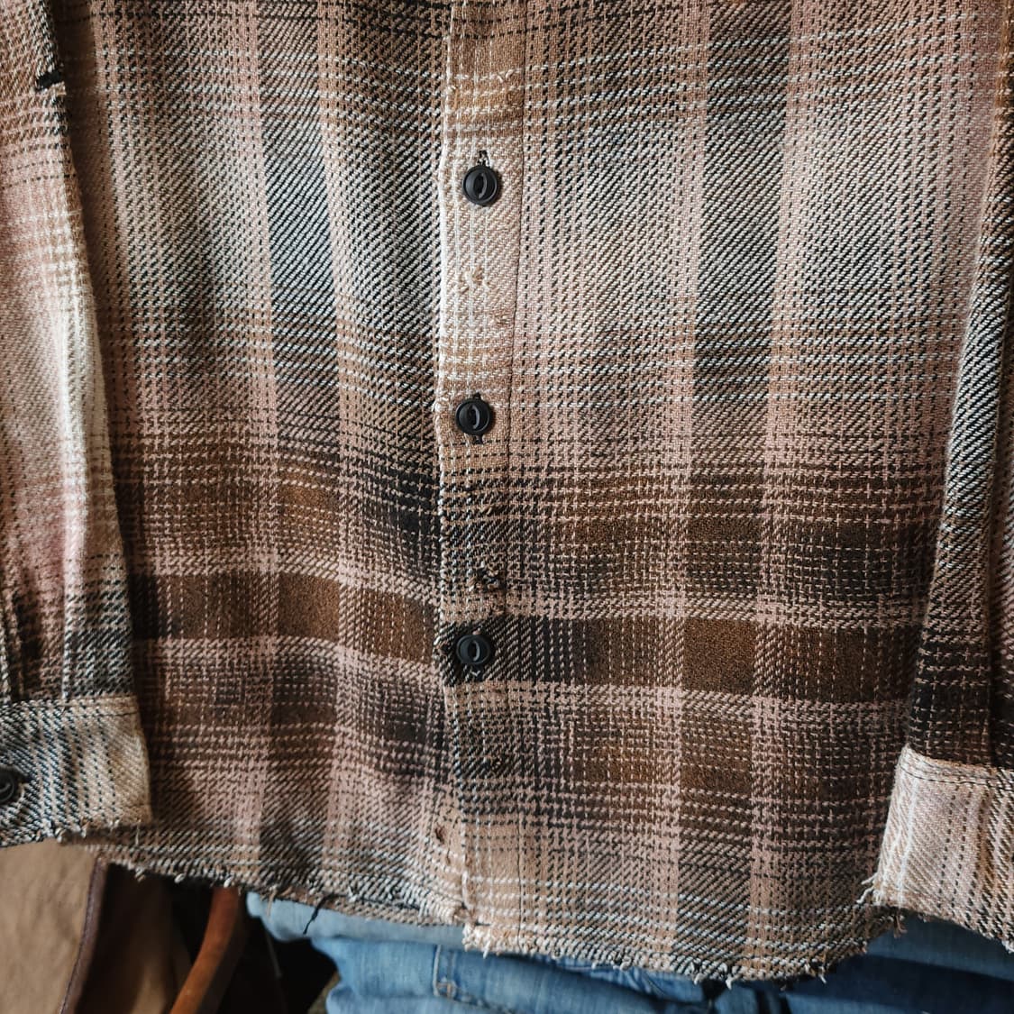 90s 빈티지 체크셔츠 헤비 플란넬 워크셔츠 썬페이딩 핑크 블랙 m 상품이미지7