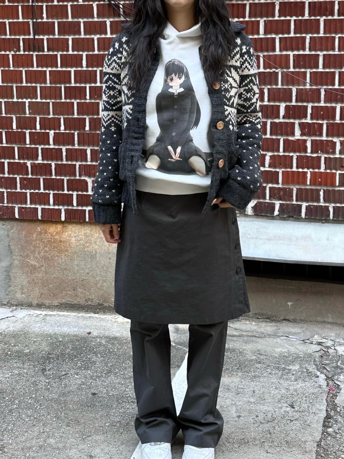 노르딕 가디건 코이세이오 후드 레이어드 스커트 팬츠 코디세트 상품이미지5