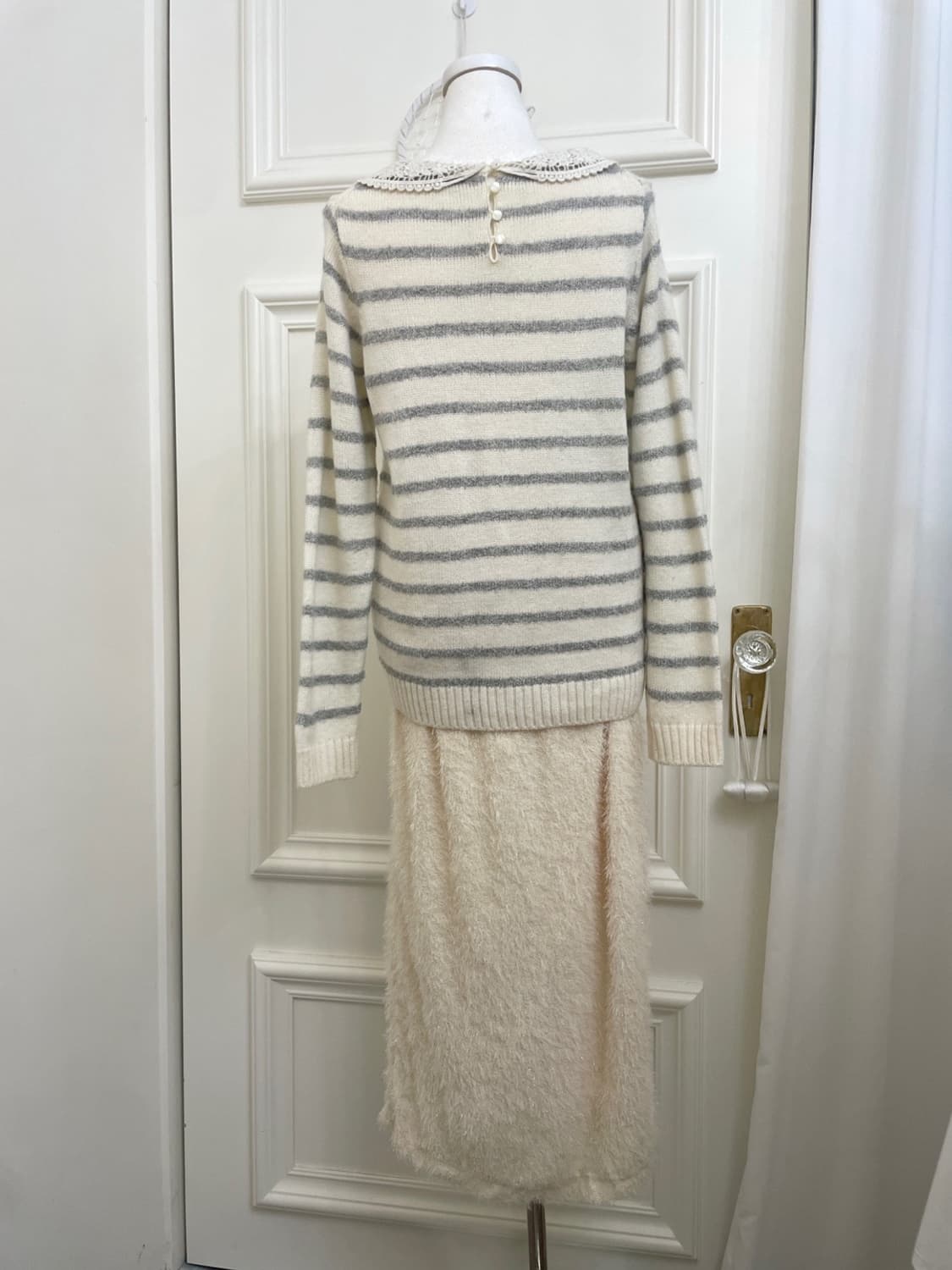 EAST BOY ivory gray stripe lace collar w 상품이미지4