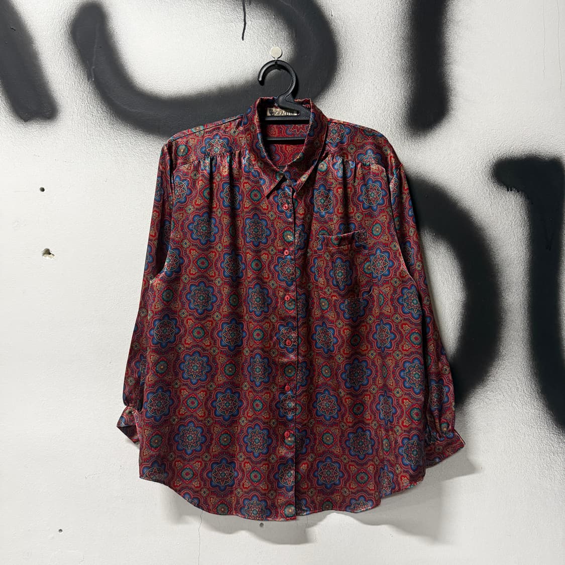VTG 빈티지 새틴 페이즐리 만다라 패턴 원포켓 긴팔 셔츠 상품이미지1