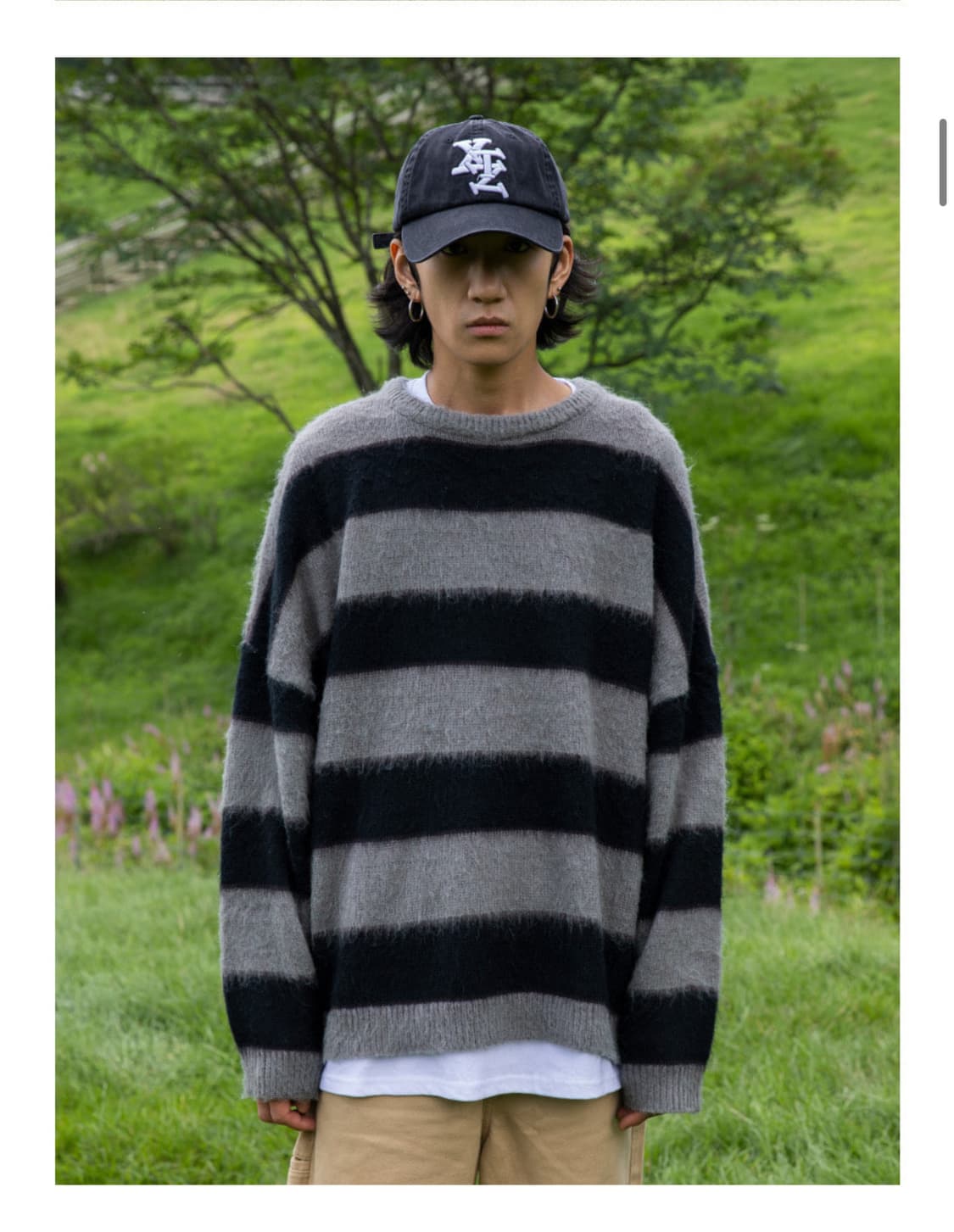 엑스톤즈 XTK036 알렌 스트라이프 모헤어 니트 (BLACK/GRAY) 상품이미지2