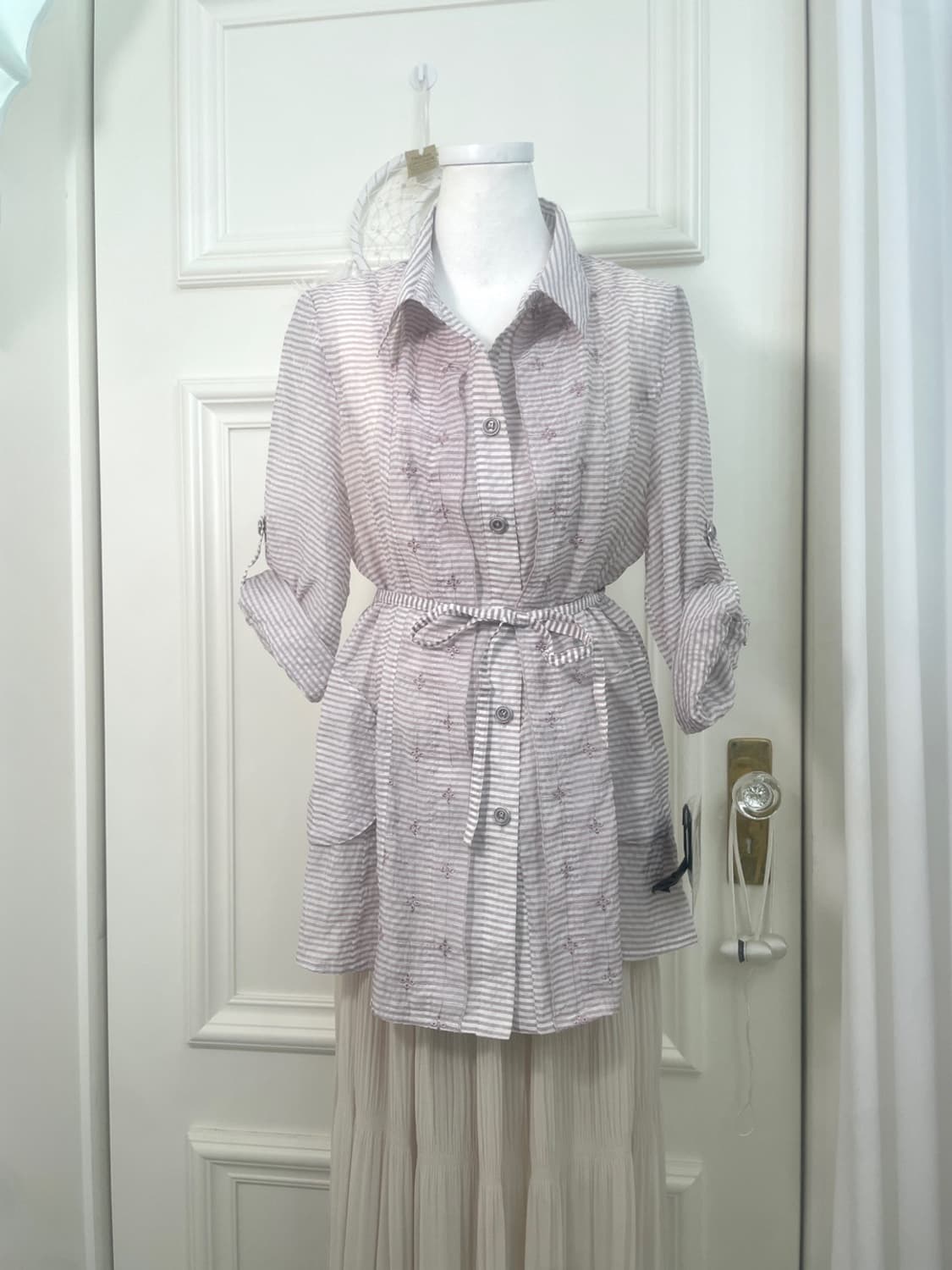 lavender stripe embroidery summer shirt 상품이미지1
