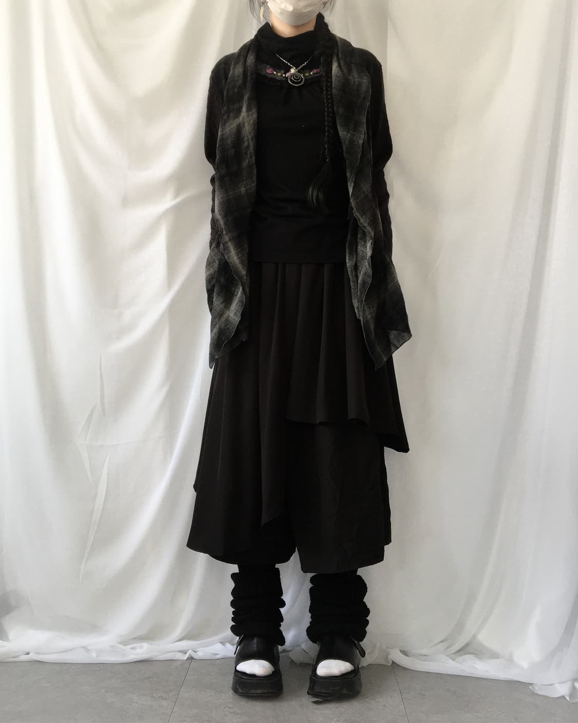 Check pattern drape woolen open caridgan 상품이미지1
