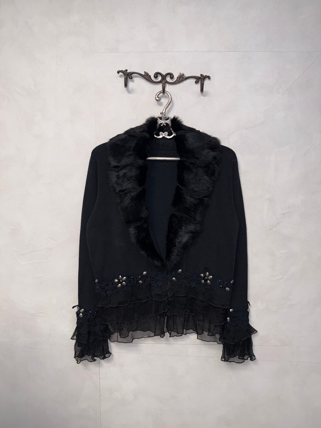 Black rabbit fur fairy cubic silk 가디건 상품이미지1