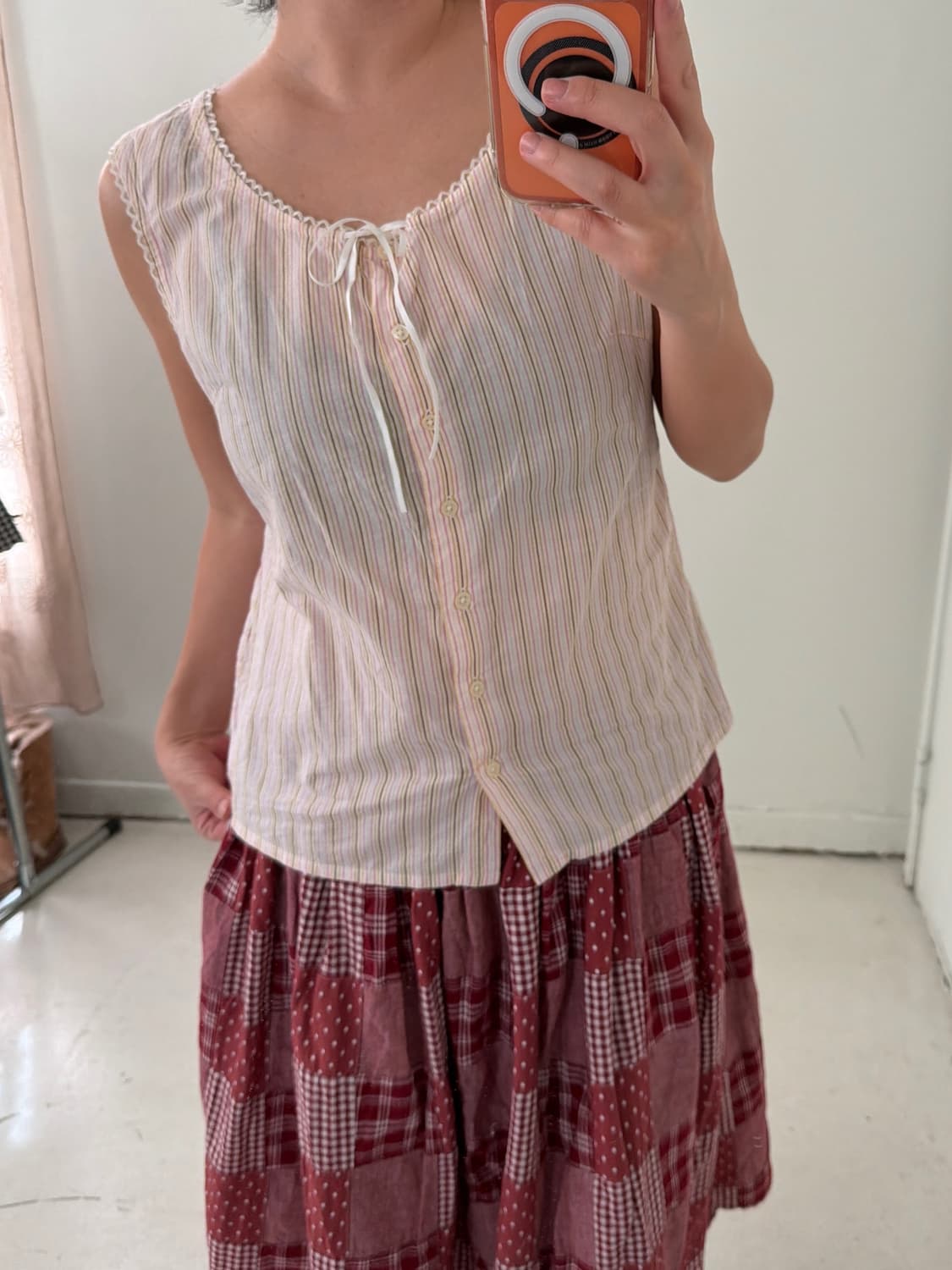 일본빈티지 핑크 레이스 슬리브리스 상품이미지4