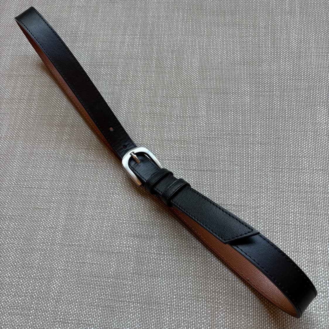 (35-36) ITALY 블랙 레더 다이캐스팅 메탈 버클 벨트 상품이미지1