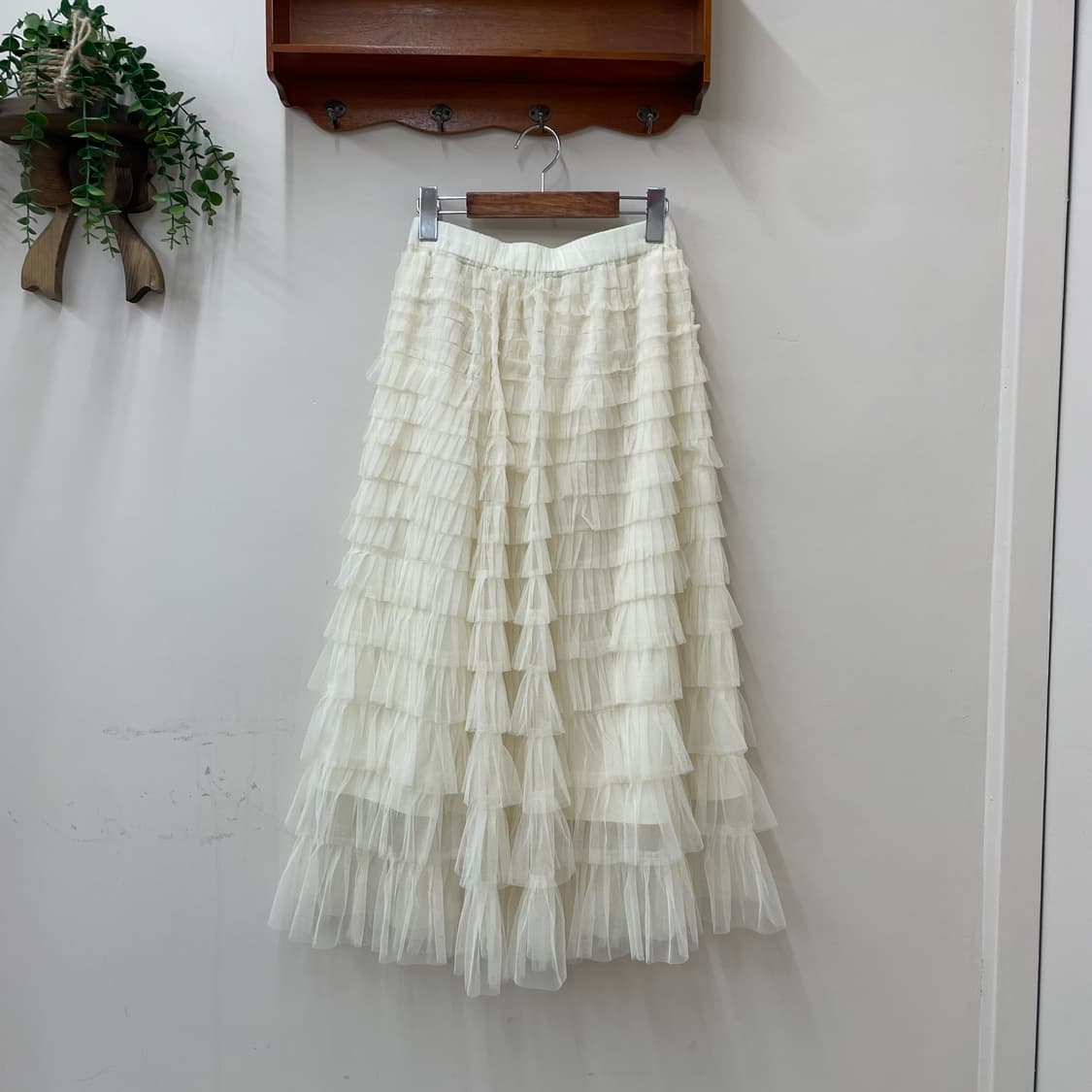 빈티지 아이보리 쉬폰 캉캉 롱 스커트 상품이미지4