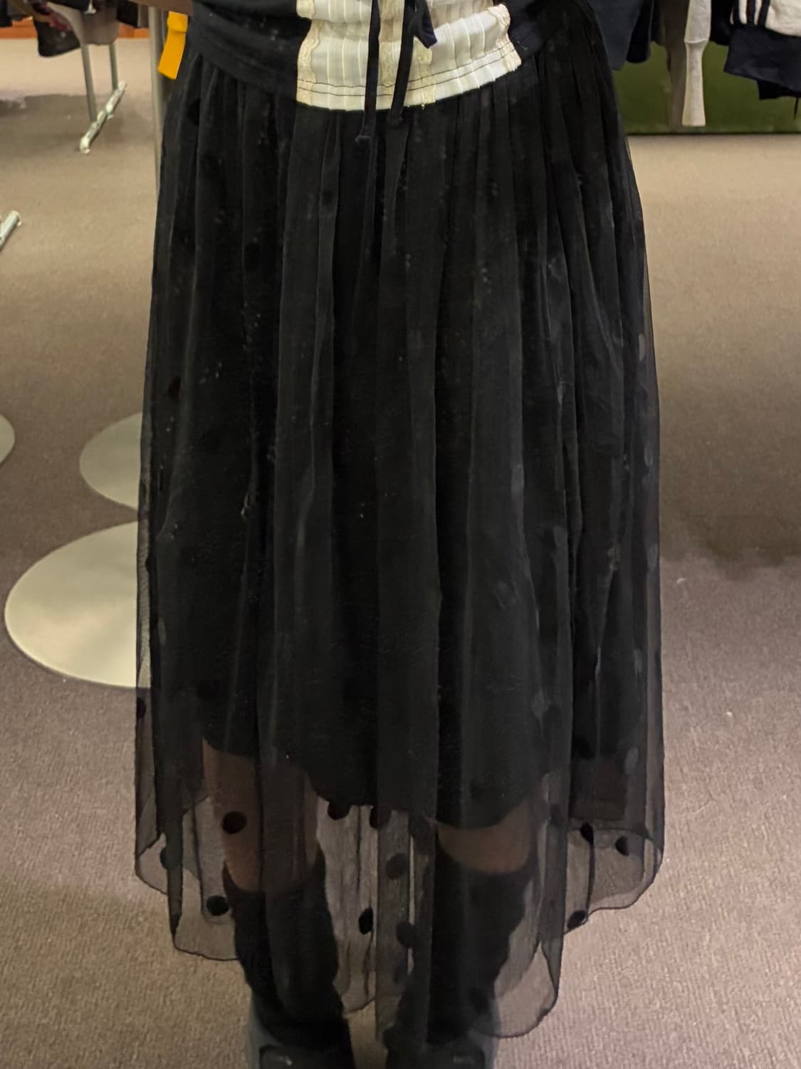 M)Japanese vintage 블랙 도트 패턴 쉬폰 스커트 상품이미지1