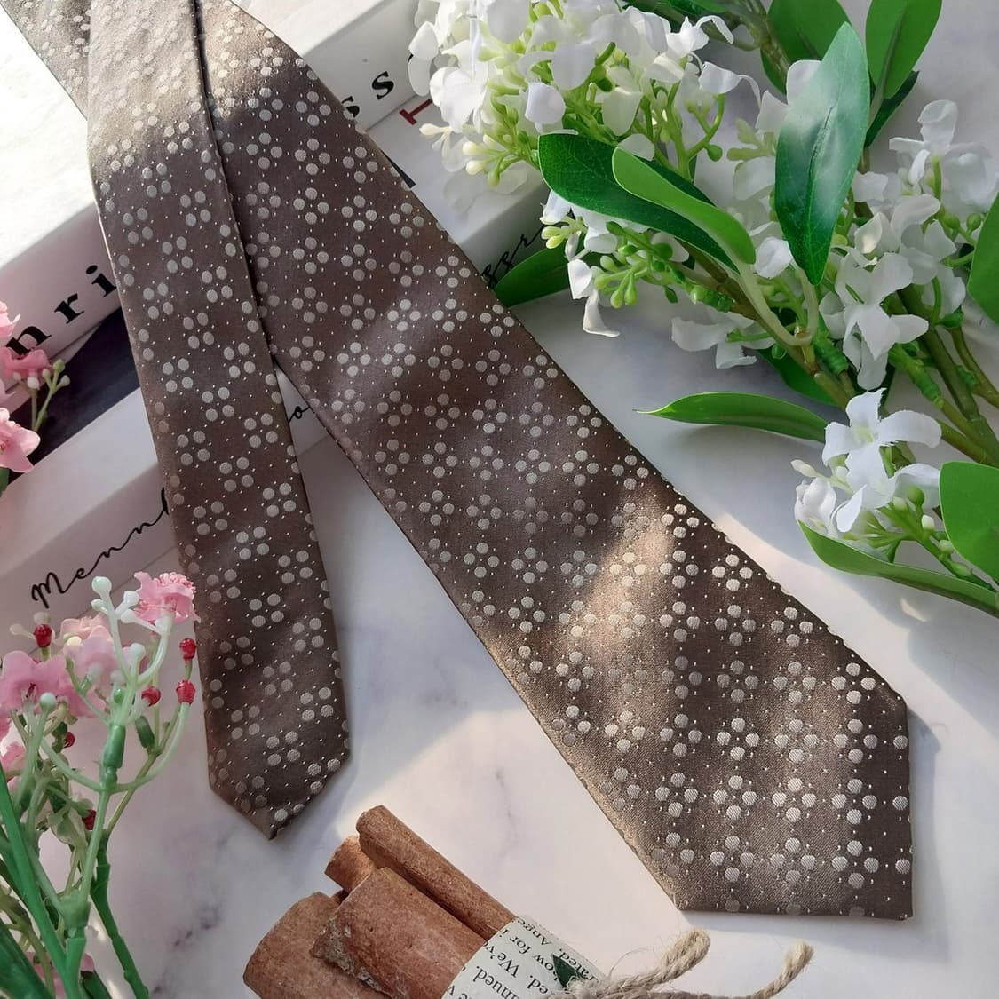 모스키노 실크 브라운 도트 슬림 넥타이 6.6cm A+등급 K1446
 상품이미지2