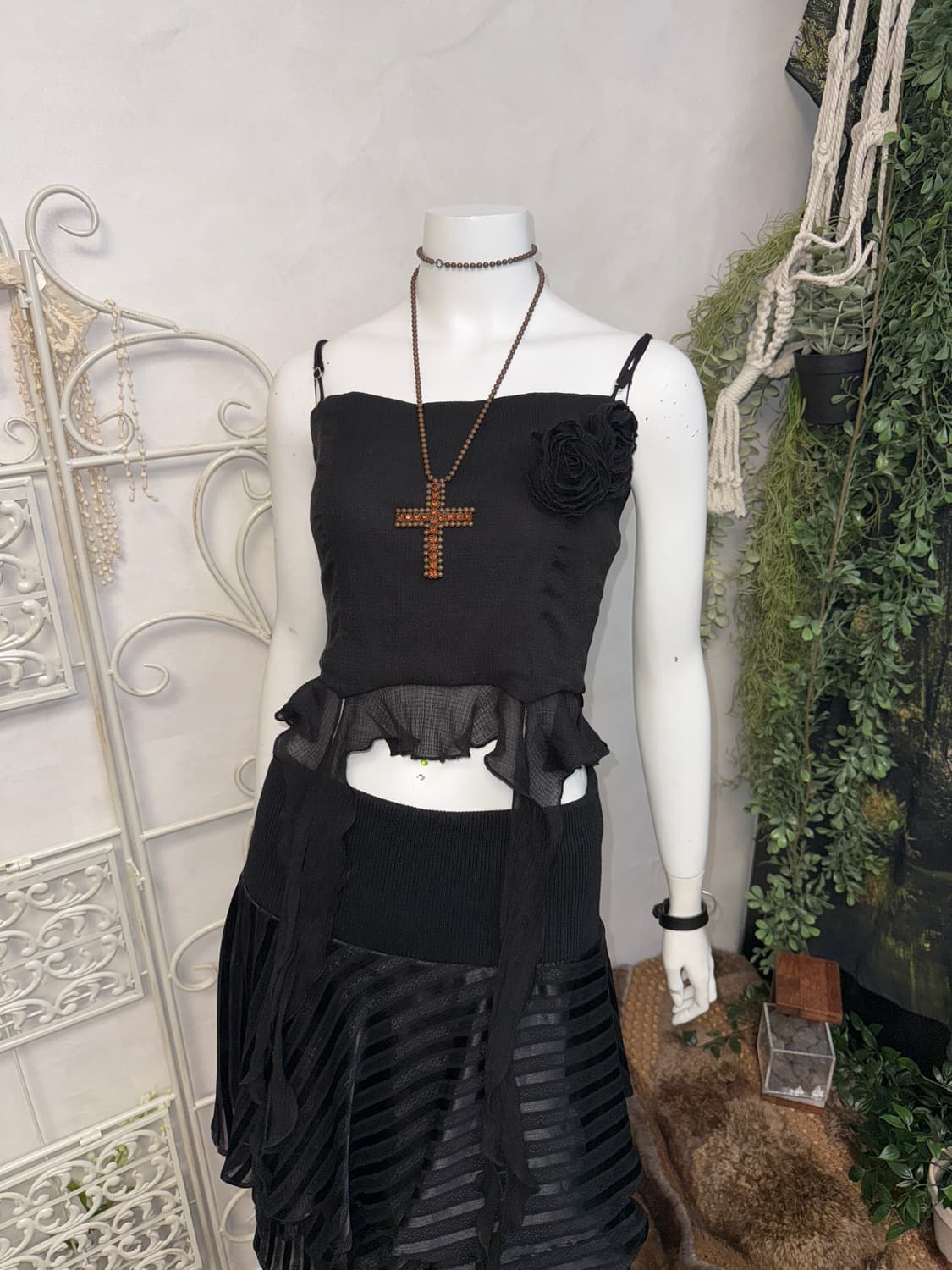 Black fairy flower corsage crop 슬리브리스 상품이미지2