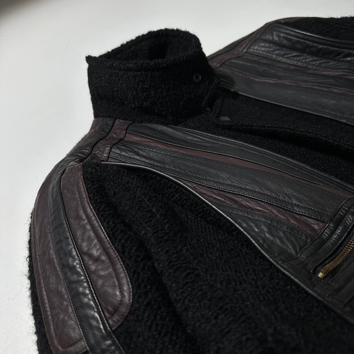 랑카스터 울 카우레더 배색 봄버 자켓 상품이미지7