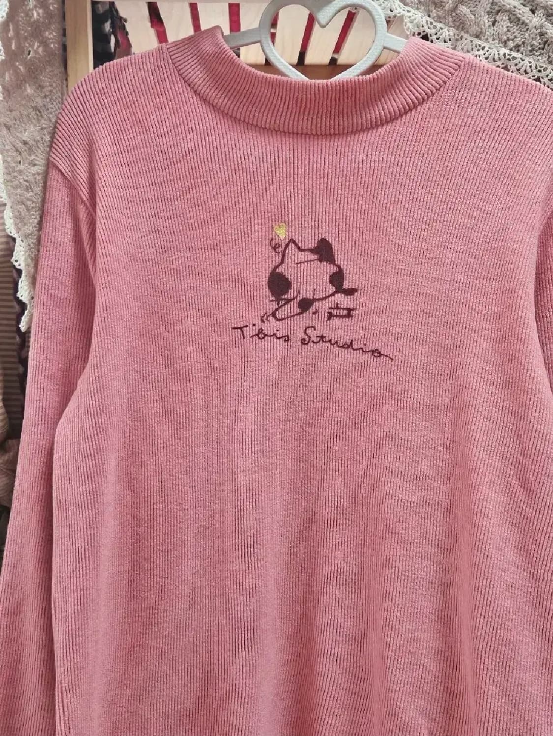 하나모토빈티지 고양이 코디세트 고양이니트, 빈티지 순이가디건, 패치스커트 상품이미지2
