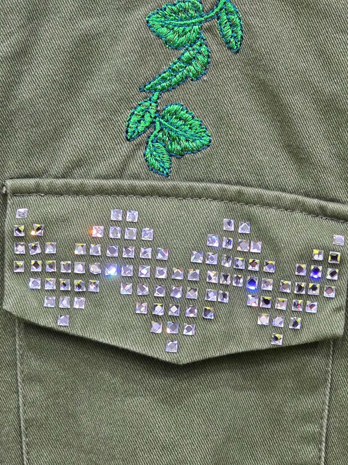 카키 야상 자켓 - 꽃 자수 & 큐빅 장식 상품이미지9