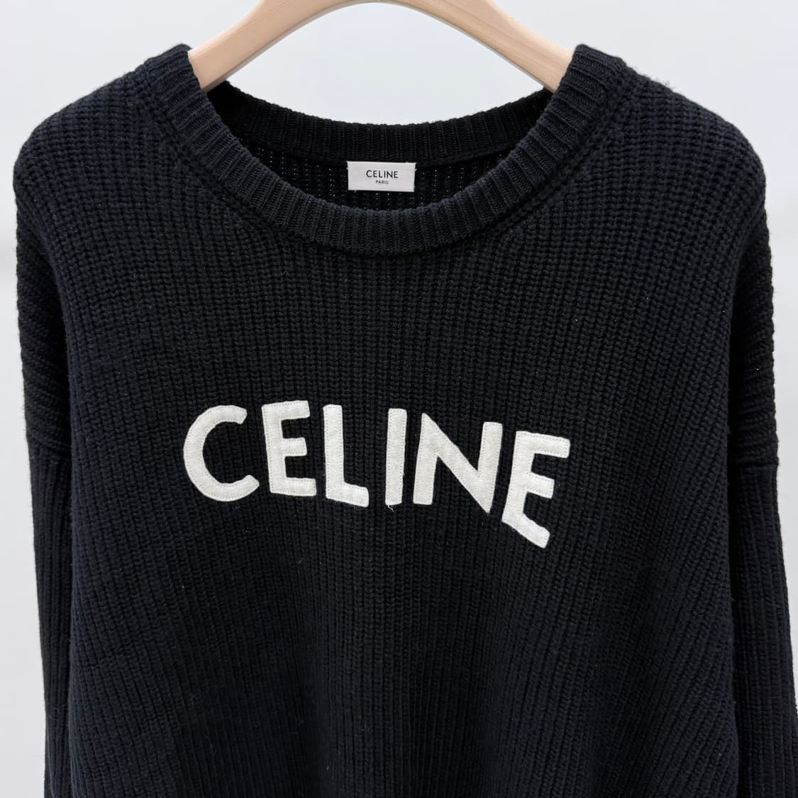 [S+급/M] 셀린느 로고 리브드 울 니트 블랙 스웨터 상품이미지4