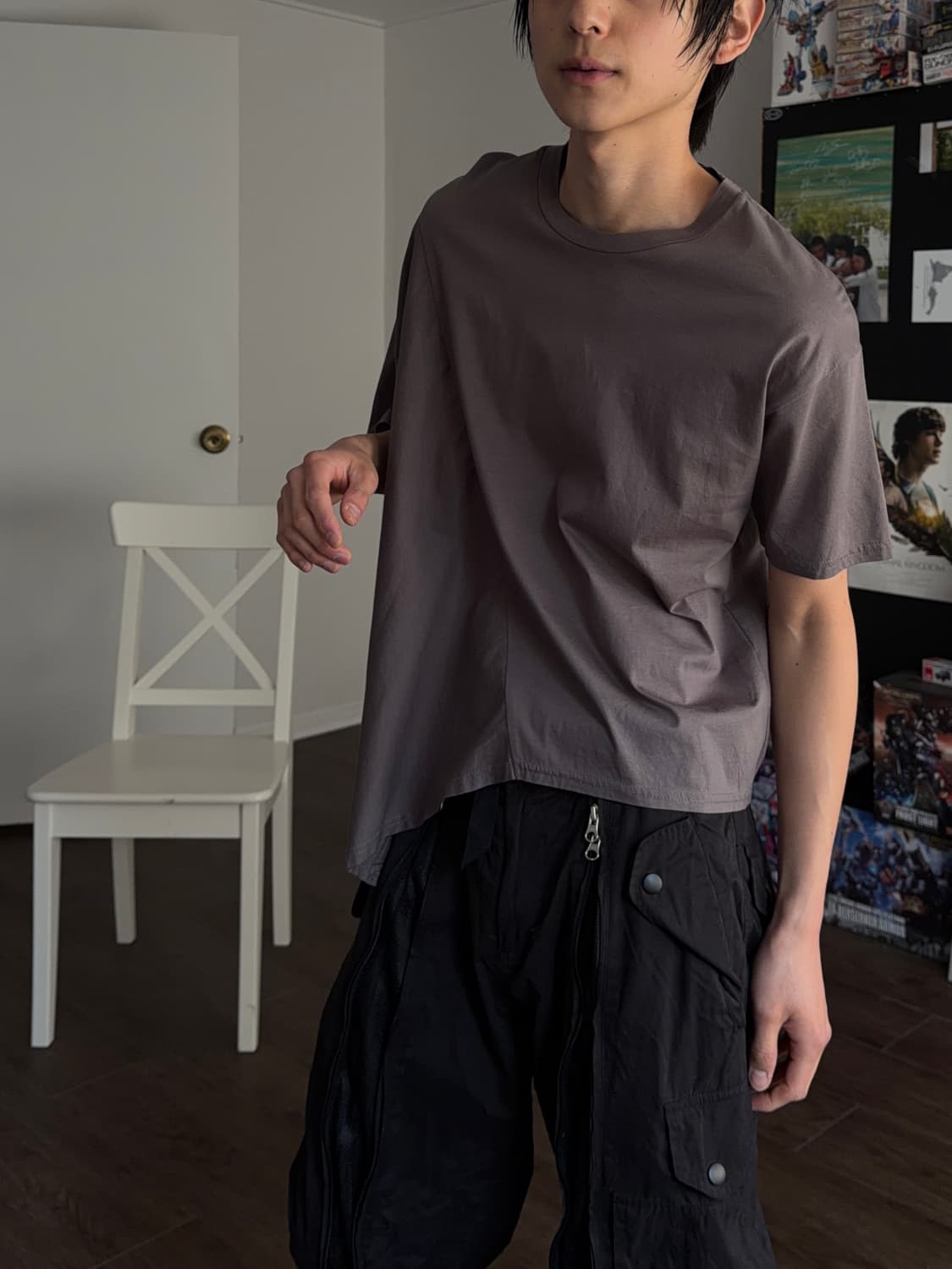 Dou Dou 이레귤러 커버 업 하프 티셔츠 상품이미지2