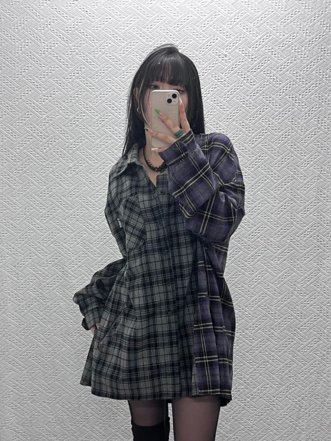 아조바이아조 유니크 스트릿 펑크 언발 체크 셔츠 115 C08965 상품이미지2