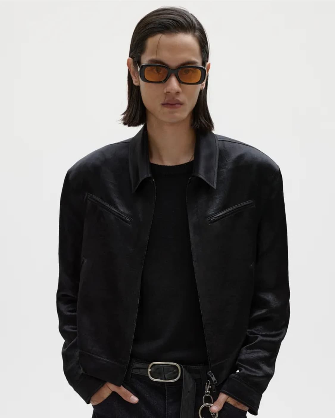 [48-새상품]엘무드 리겔 새틴 자켓 블랙 상품이미지1