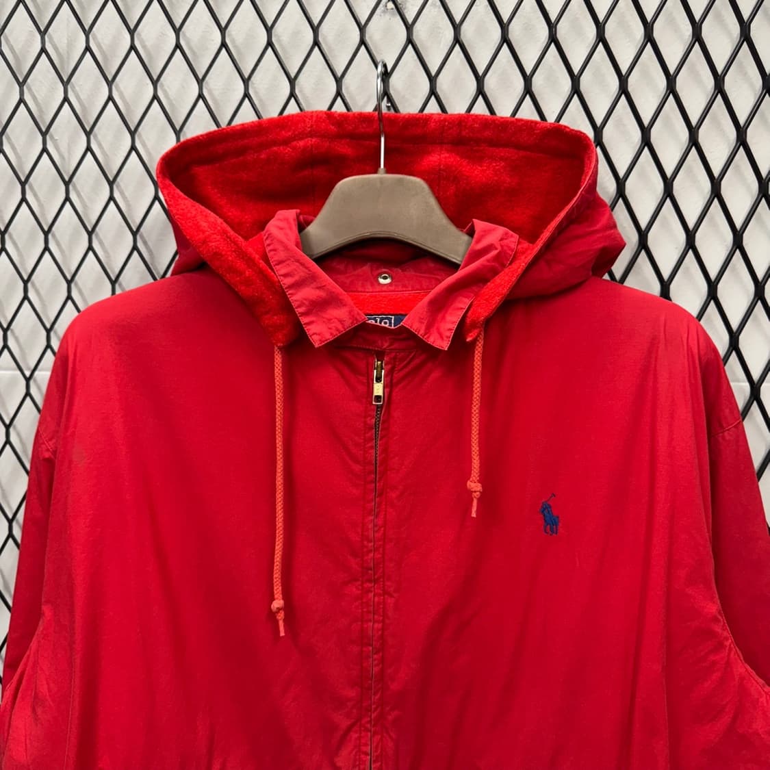 00s 폴로 랄프로렌 린넨 후드 트랙자켓 안감 플리스 디테일 레드 상품이미지3