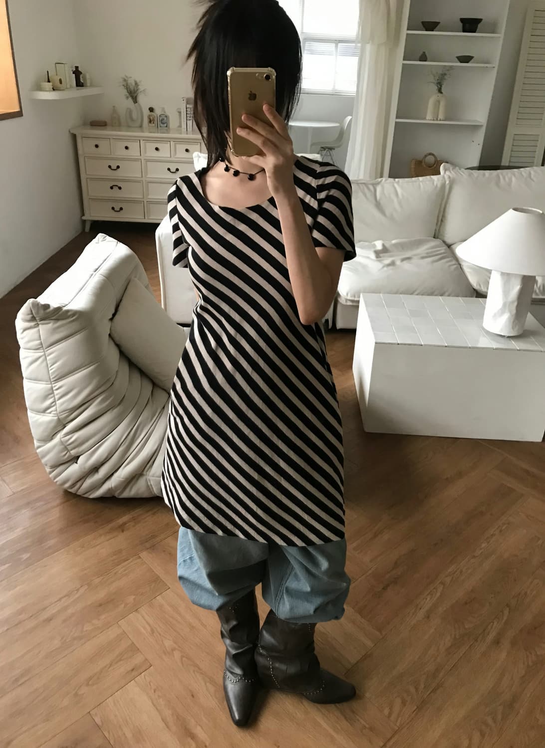 vintage stripe pattern one-piece 상품이미지1