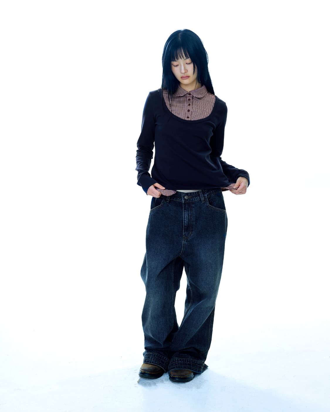 코이세이오 리버시블 칼라 롱슬리브 네이비 상품이미지2