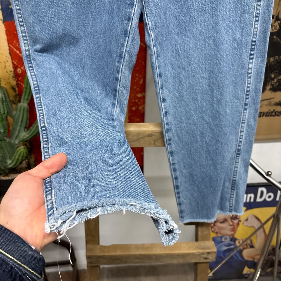 00s 할리데이비슨 클래식핏 컷오프 커스텀 데님팬츠 레더탭 N898   상품이미지4