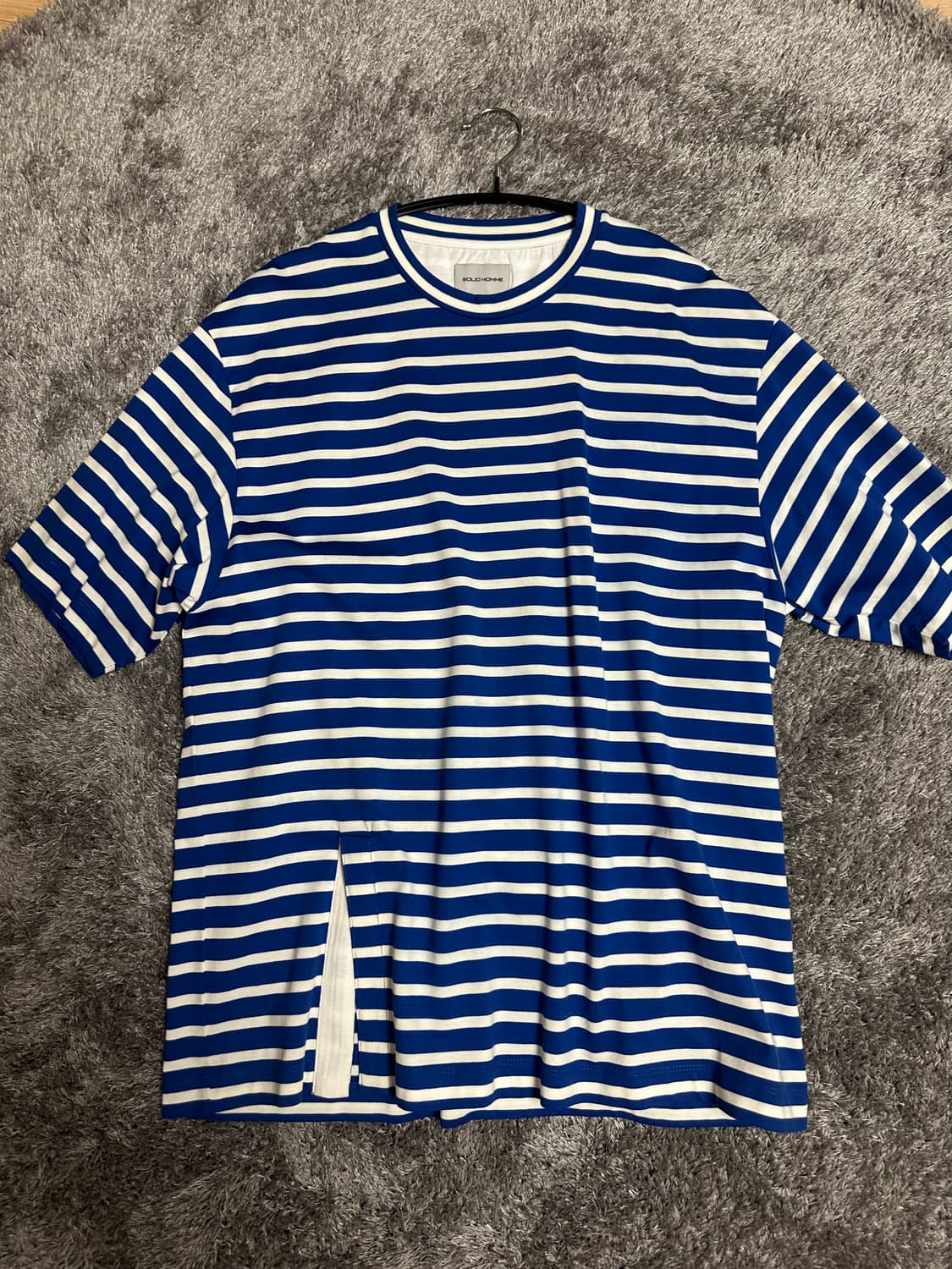 솔리드옴므 절개 스트라이프 반팔 티셔츠 블루 48 사이즈 상품이미지1