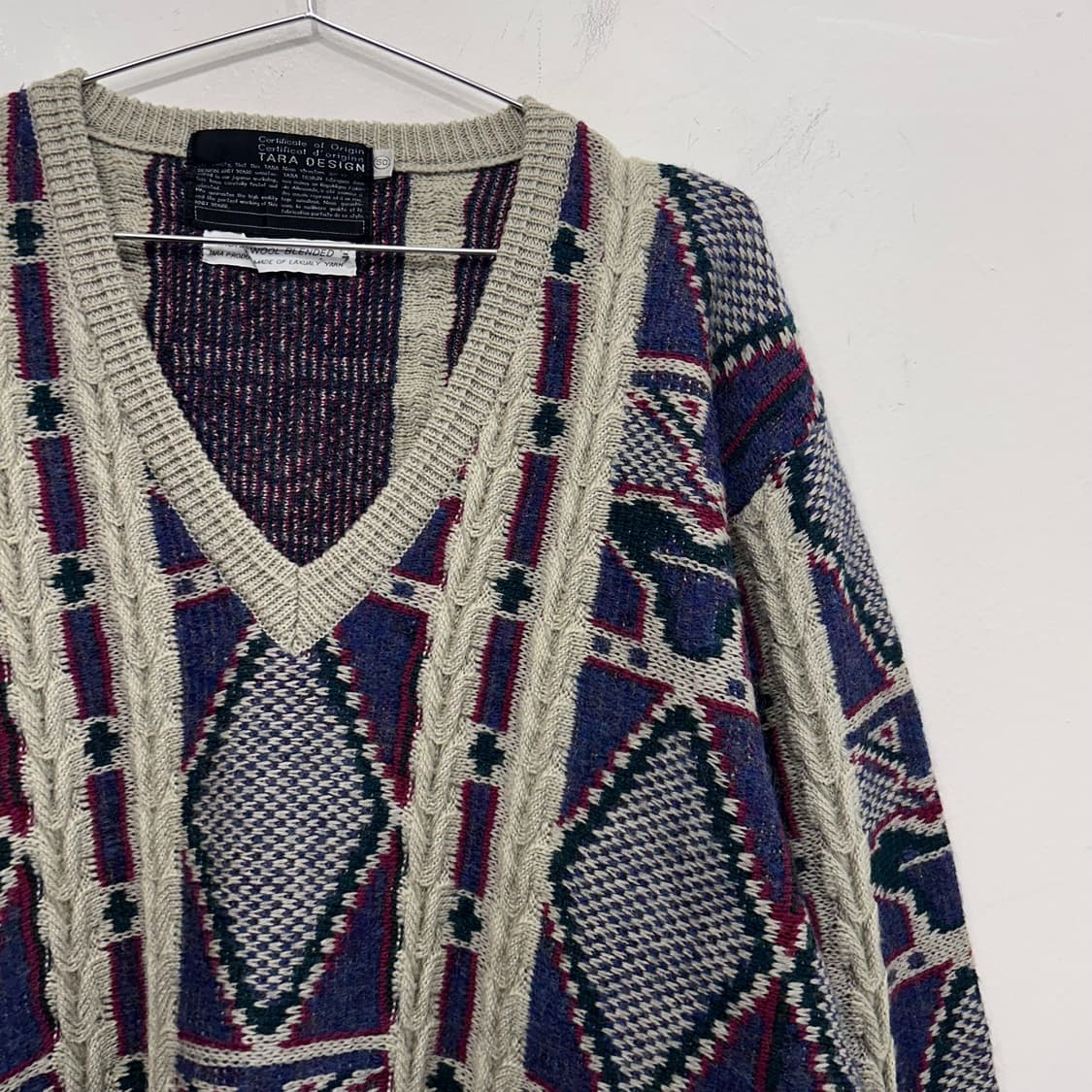 재팬빈티지 모헤어 울 패턴 브이넥 케이블 니트 상품이미지1