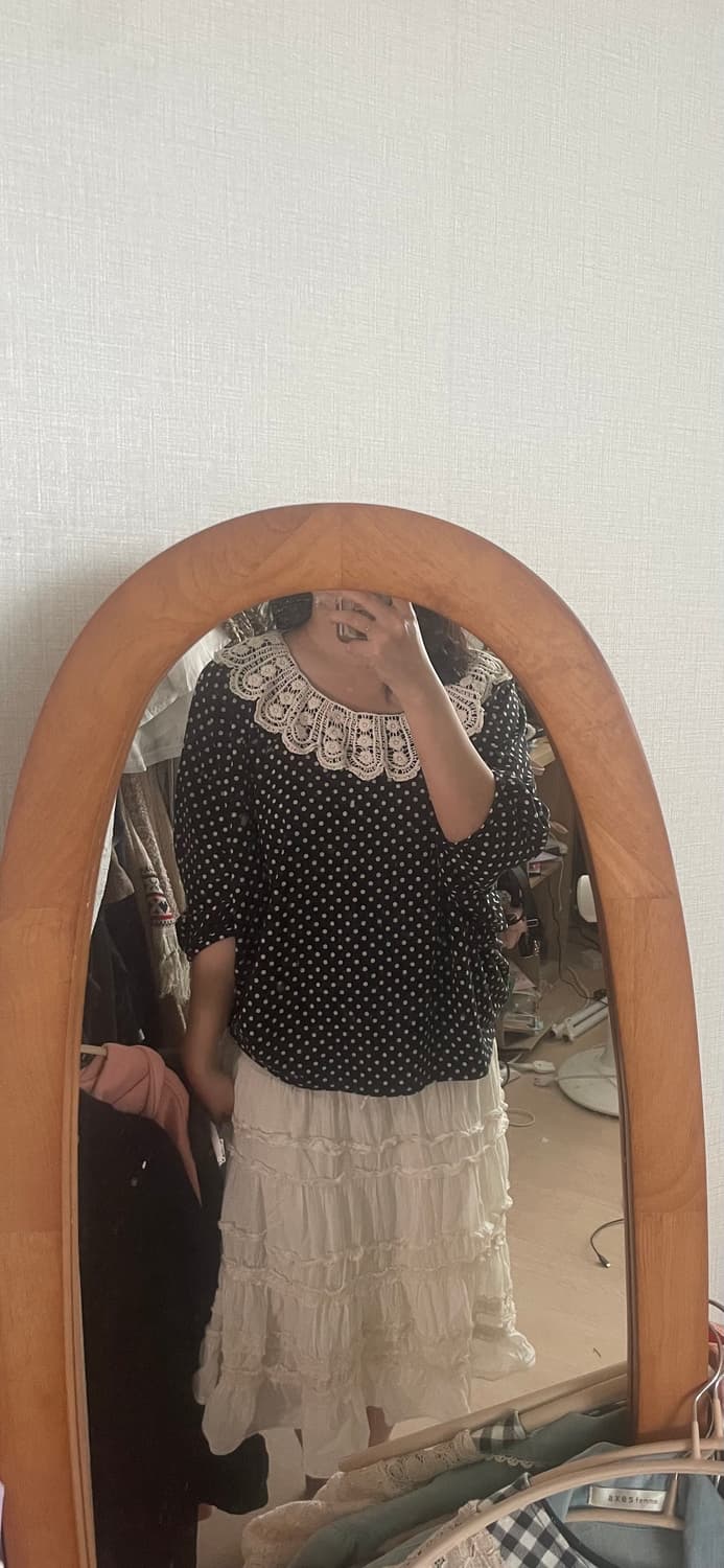 모리걸 도트 크로쉐 블라우스 🖤🌸🤍 상품이미지4