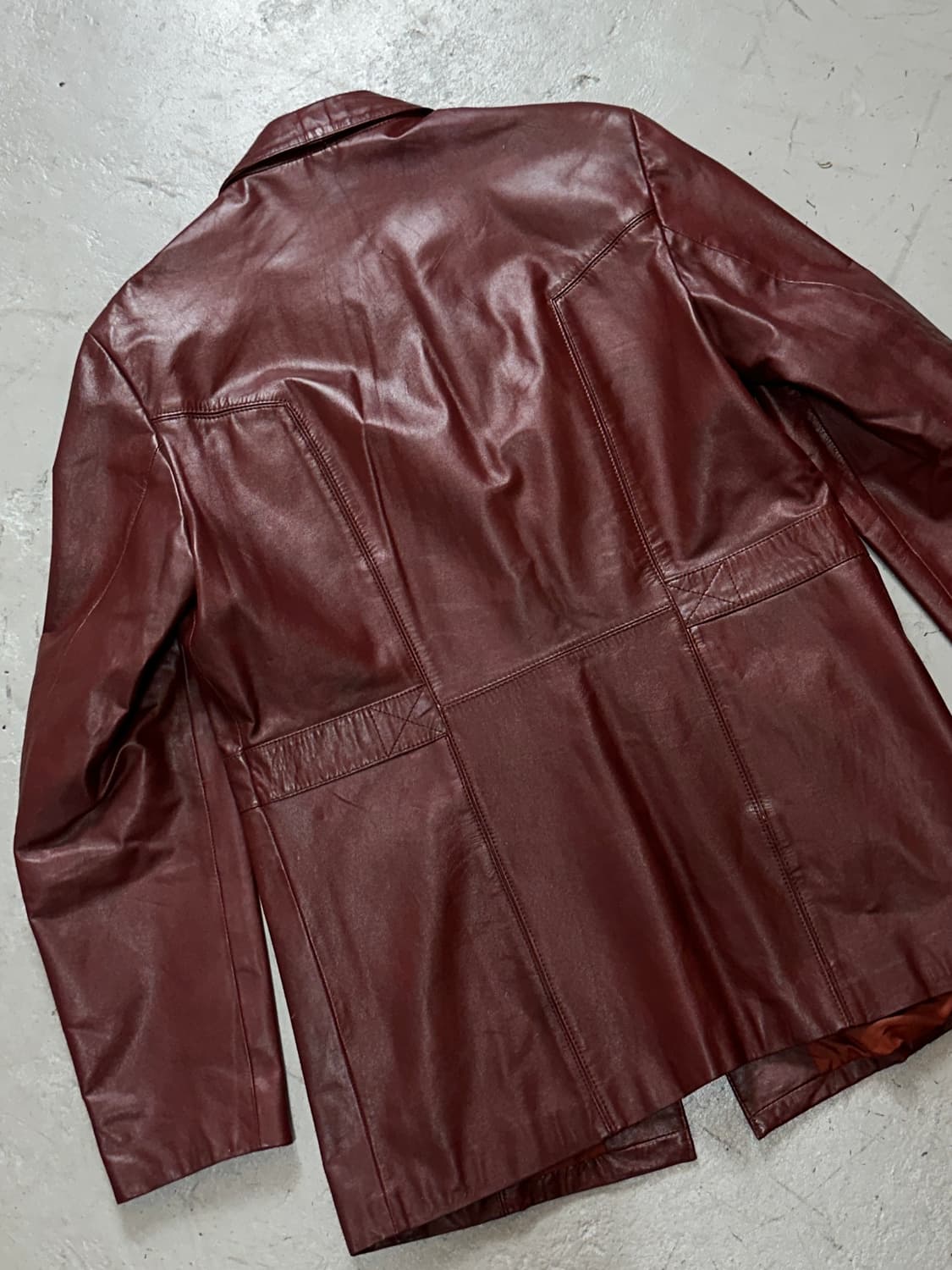 80's 빈티지 버건디 레더 자켓 레더 블레이저 카코트 상품이미지6