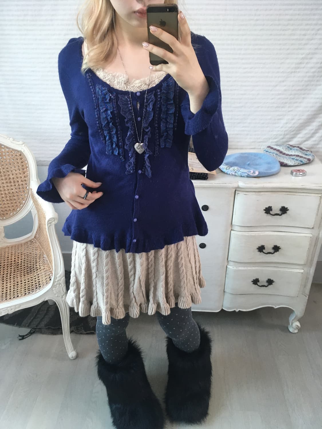 axes femme purple lace fur-collar ribbon 상품이미지3