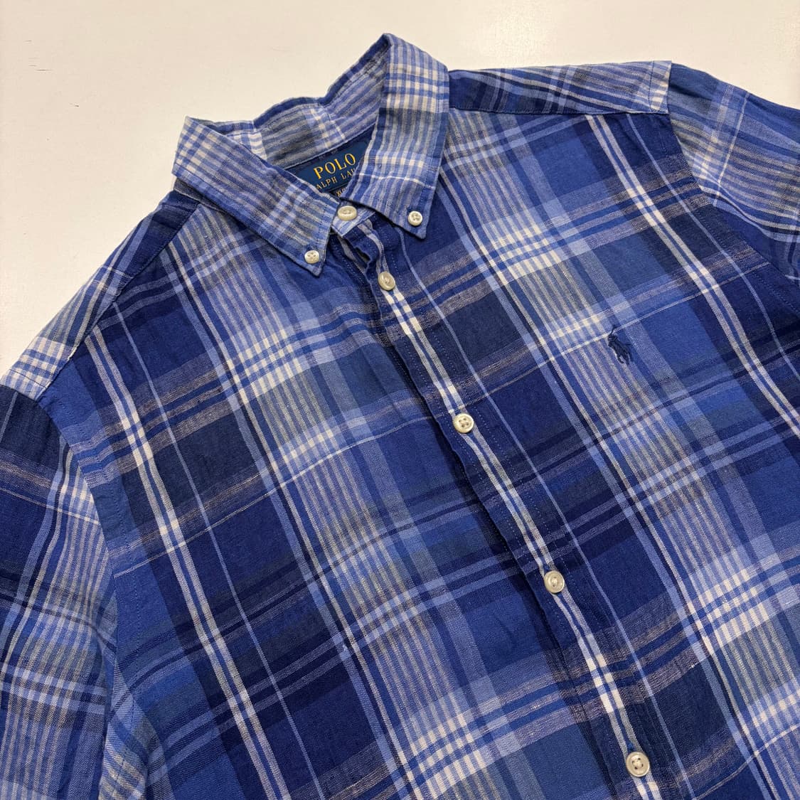 [XL] 폴로 랄프로렌 린넨 신형큐알 블루 체크 반팔 셔츠 C760 상품이미지3