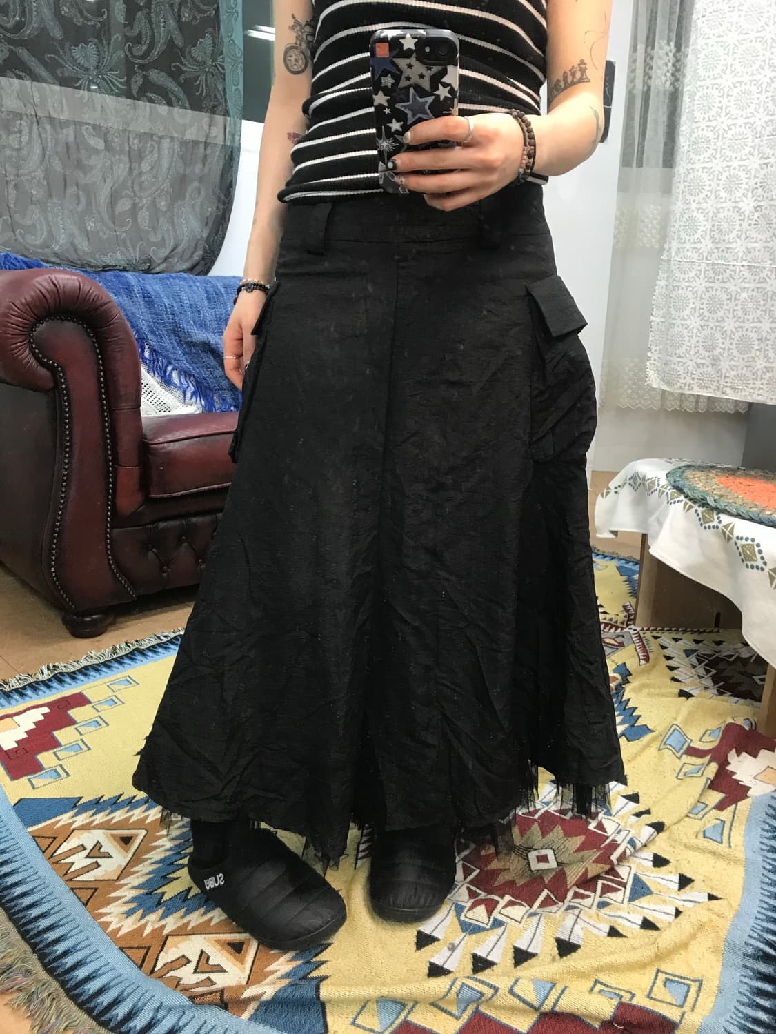 빈티지 여성 레이스 카고 롱 스커트  상품이미지1