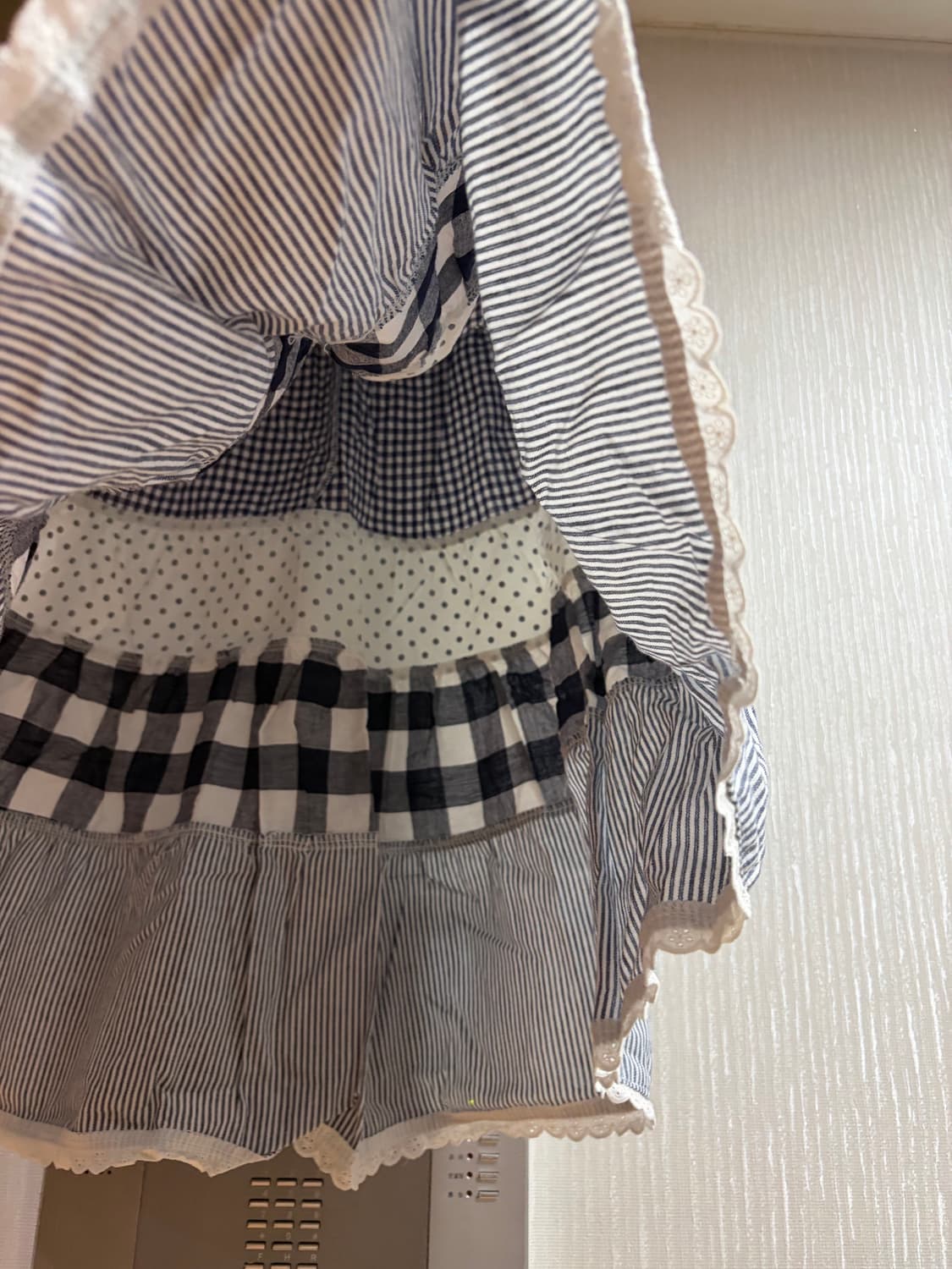 🛋️빈티지 모리걸 도트체크 패치워크 미디스커트 상품이미지4