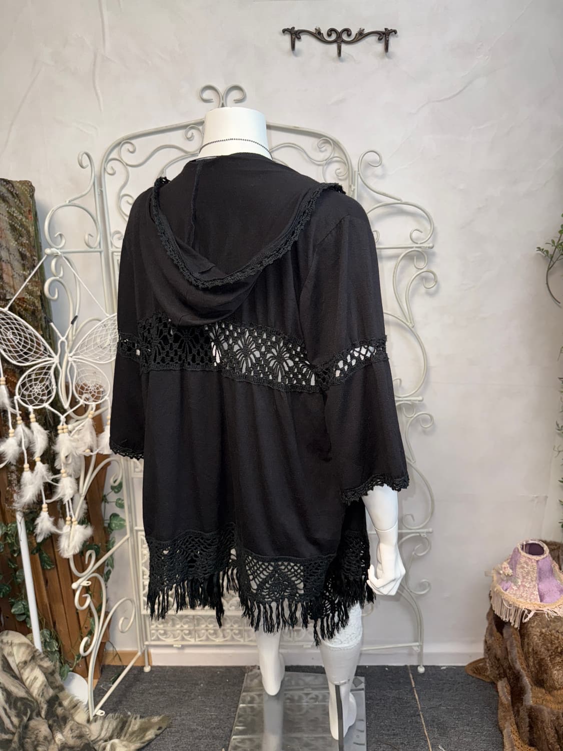 Black grunge crochet hood cardigan 상품이미지6
