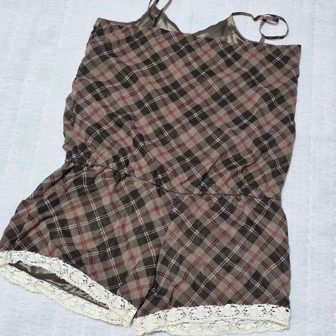 모리걸st 초코라떼갸루 체크레이스 브라운 롬퍼 점프슈트 상품이미지3