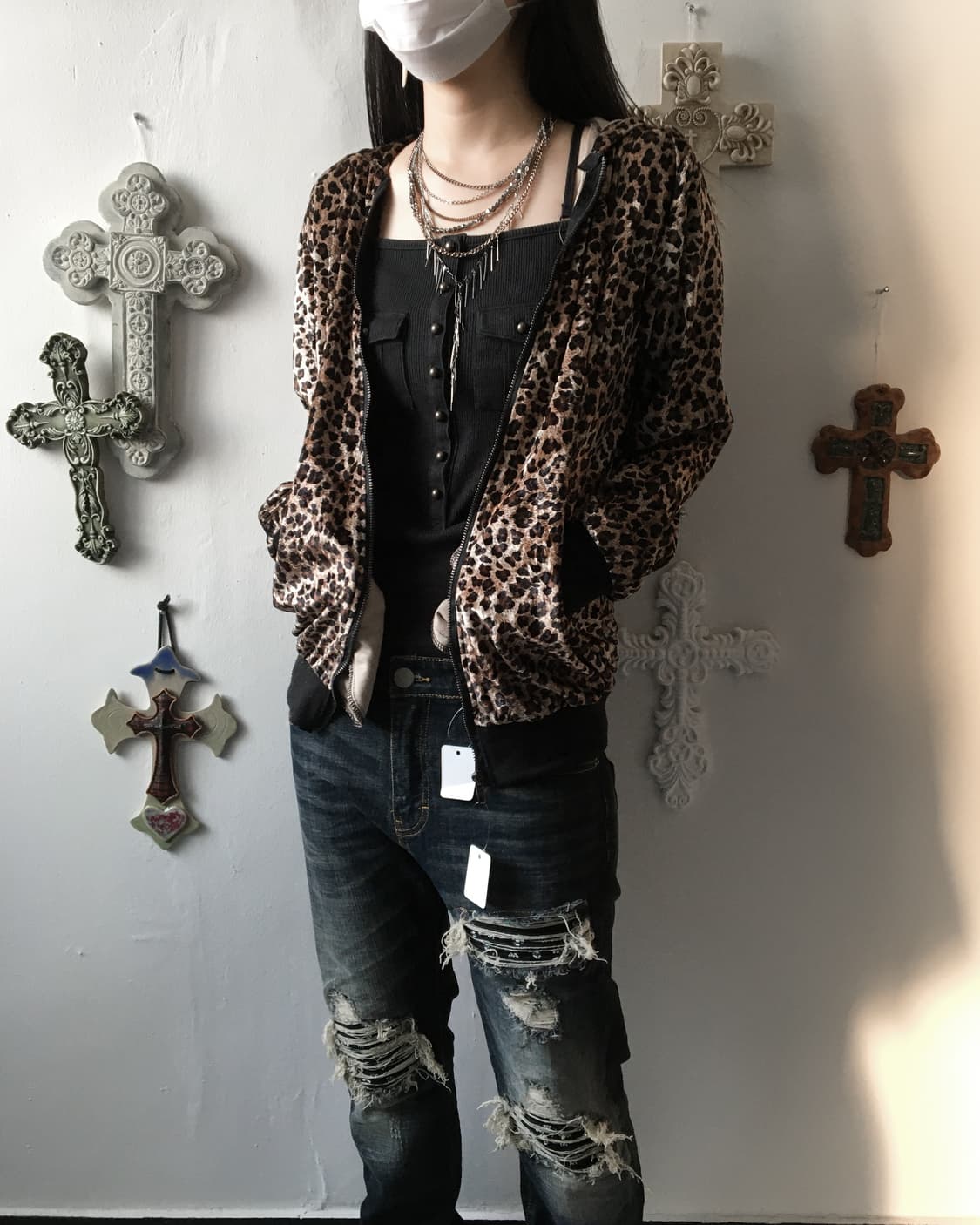 Leopard pattern fleece hood zip up 상품이미지5
