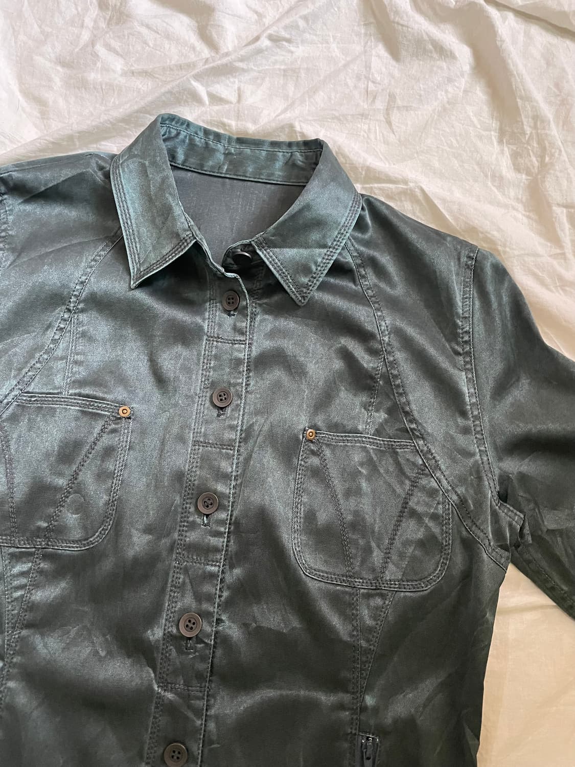 빈티지 워싱 코팅 셔츠 자켓 (광택감)  상품이미지2