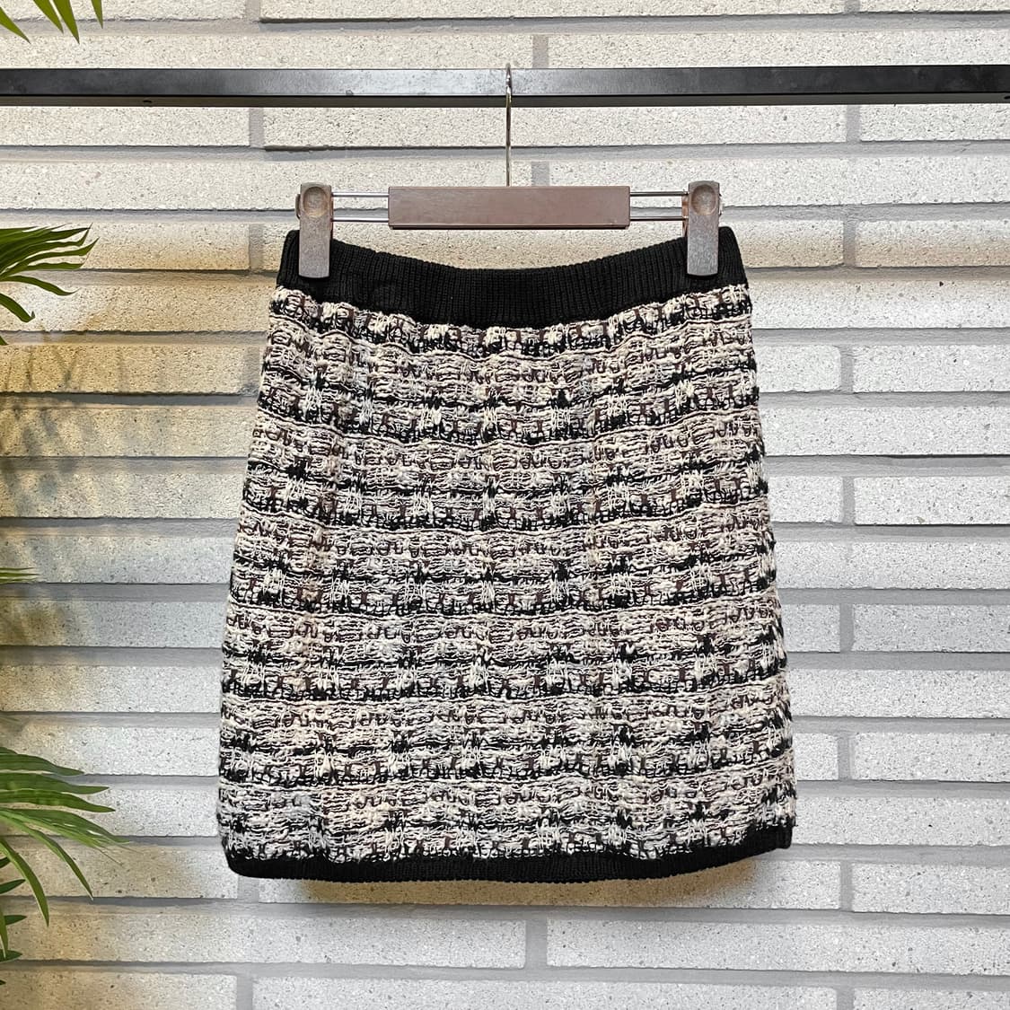 JPN VINTAGE 니트 미니 스커트 트위드 짜임 밴딩 디테일 아이보리 상품이미지3