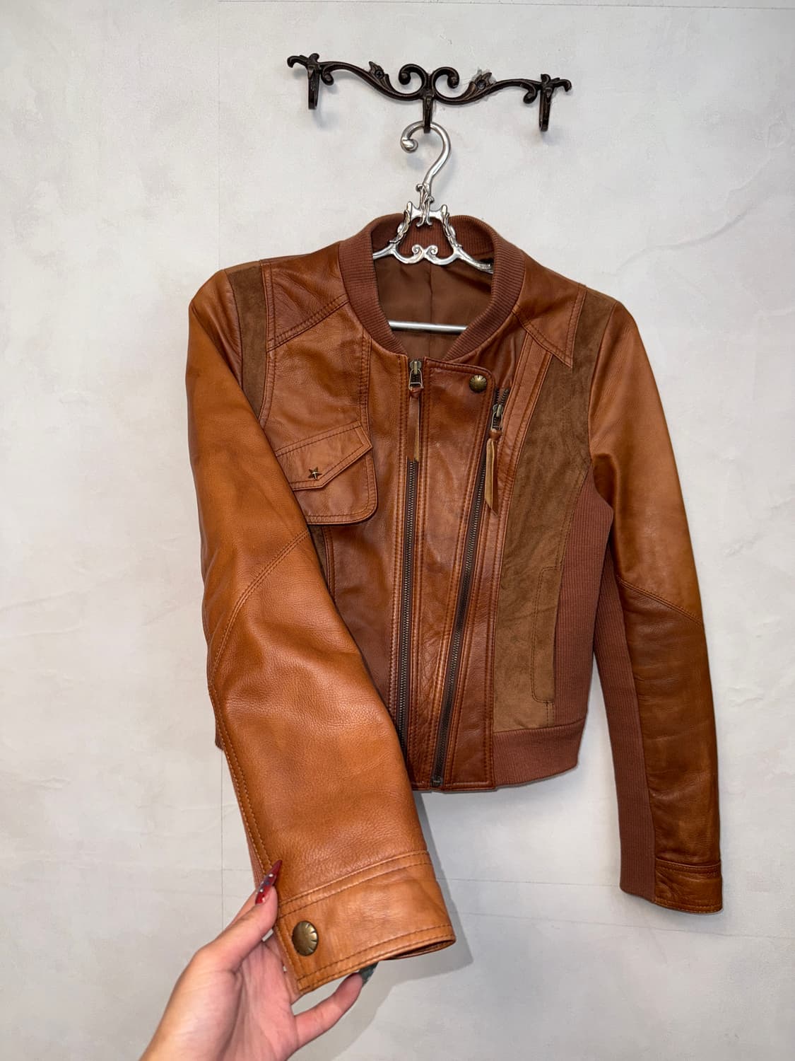Camel brown lamb skin western detail jk 상품이미지2